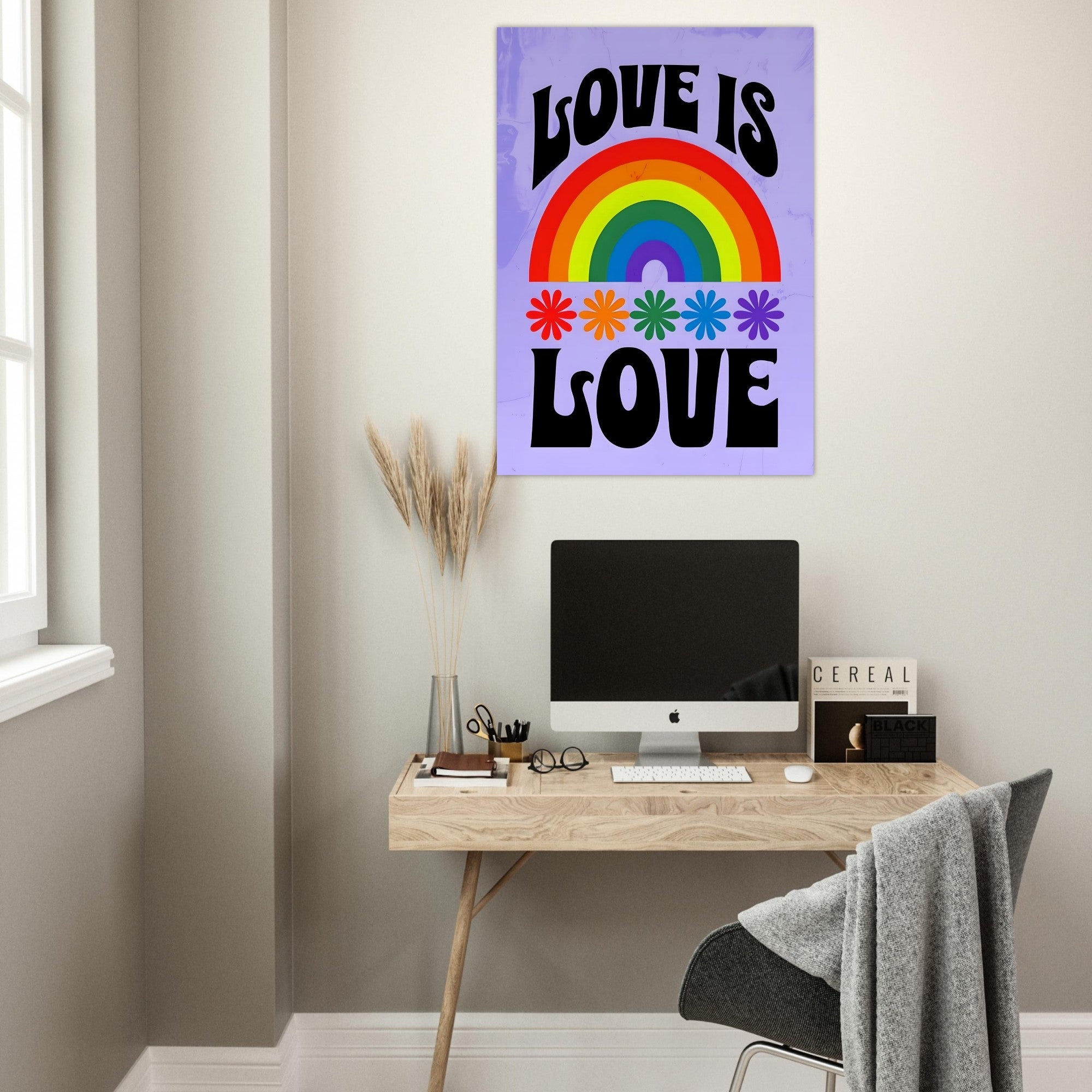 Love Is Love Rainbow Wall Art – Retro Pride Poster, 70s Style LGBTQ+ Equality Print