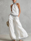 Womens Striped Patchwork Halterneck Sleeveless Wide-Leg Pants Set