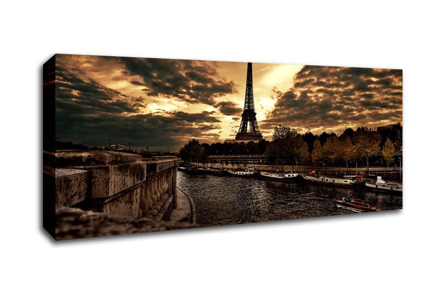 Eiffel Tower Sepia Clouds Canvas Wall Art - Zestio