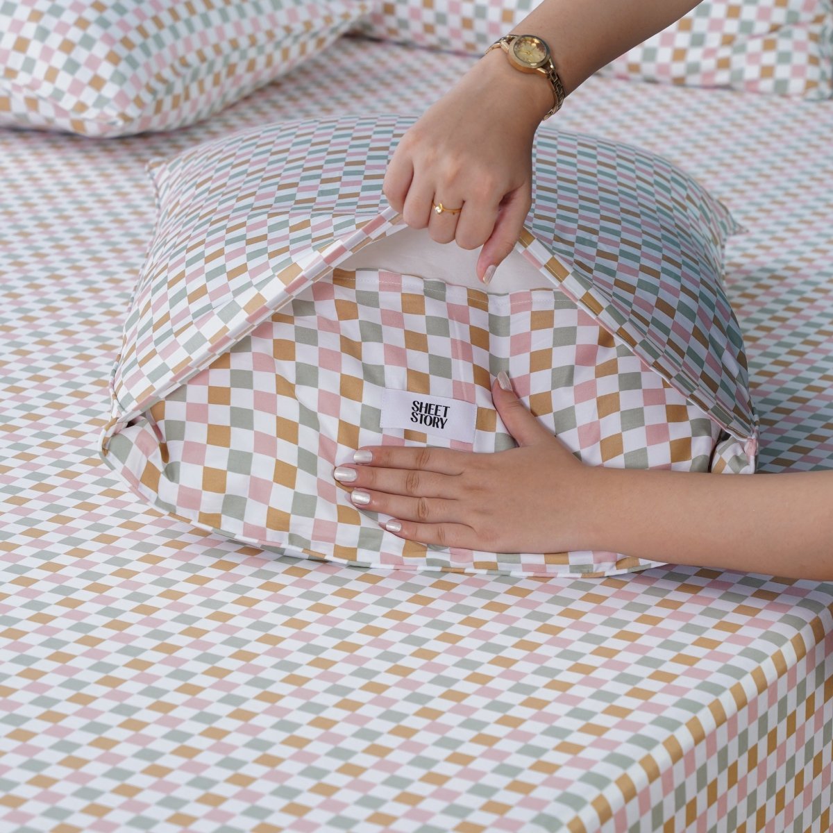 Ella Cotton - Gems Checkerboard Pillowcases Pair - Zestio