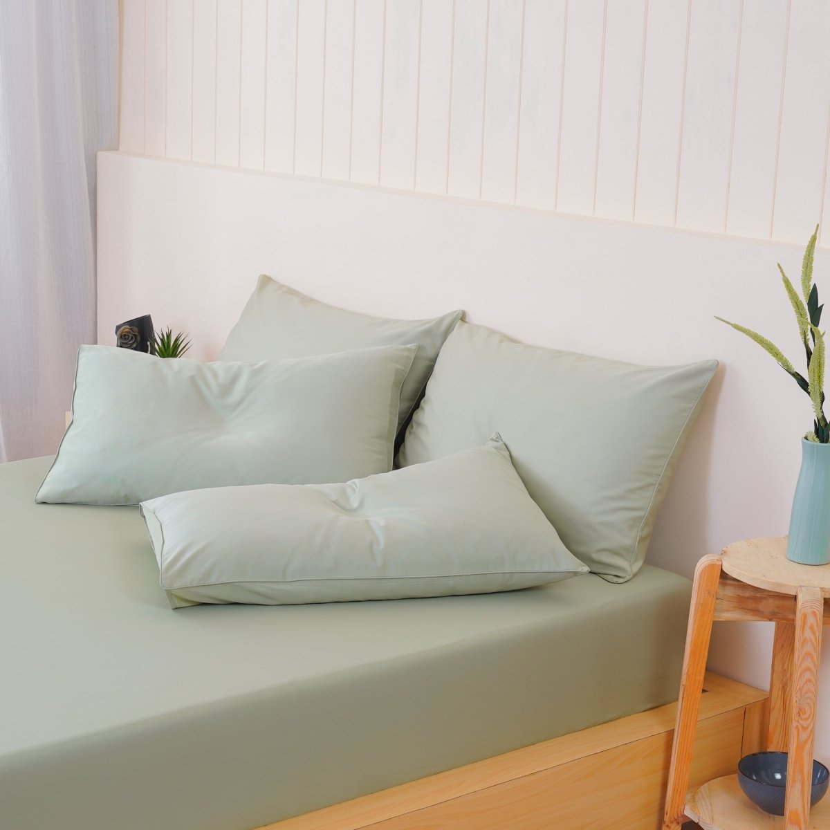 Ella Cotton - Sage Green Pillowcases Pair - Zestio
