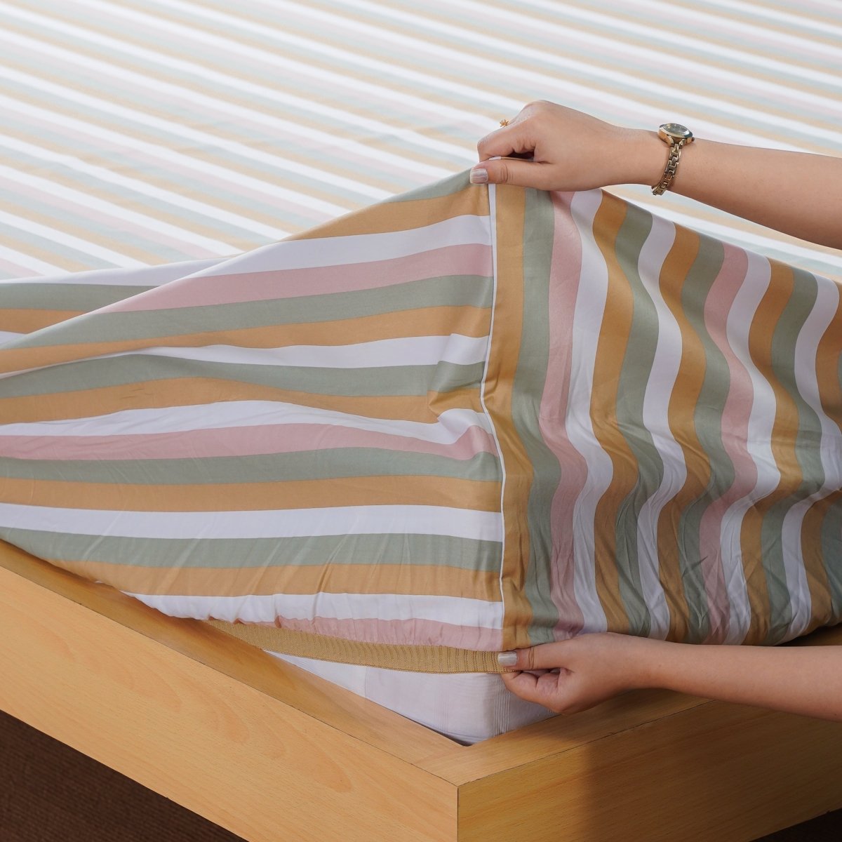 Ella Cotton - Serene Striped Duvet Cover, Fitted Sheet & Pillowcases Set
