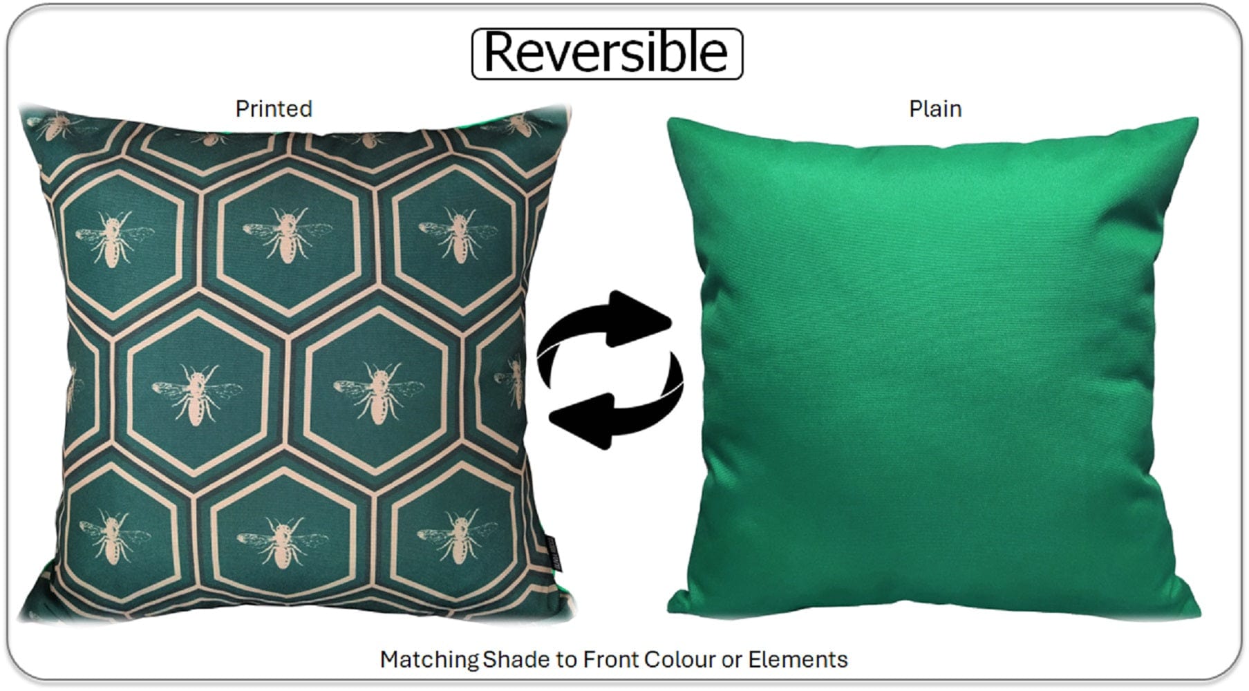 OLIVIA ROCCO Emerald Bees Waterproof Cushion Covers 43 x 43 cm Reversible Breathable Indoor Outdoor Decor For Patio Garden Sofa Bed Chair