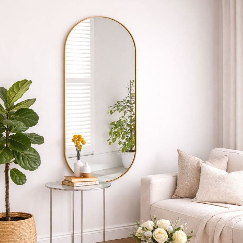 Emi - Full Length Gold Metal Runway Oval Mirror - 150cm x 60cm - Zestio