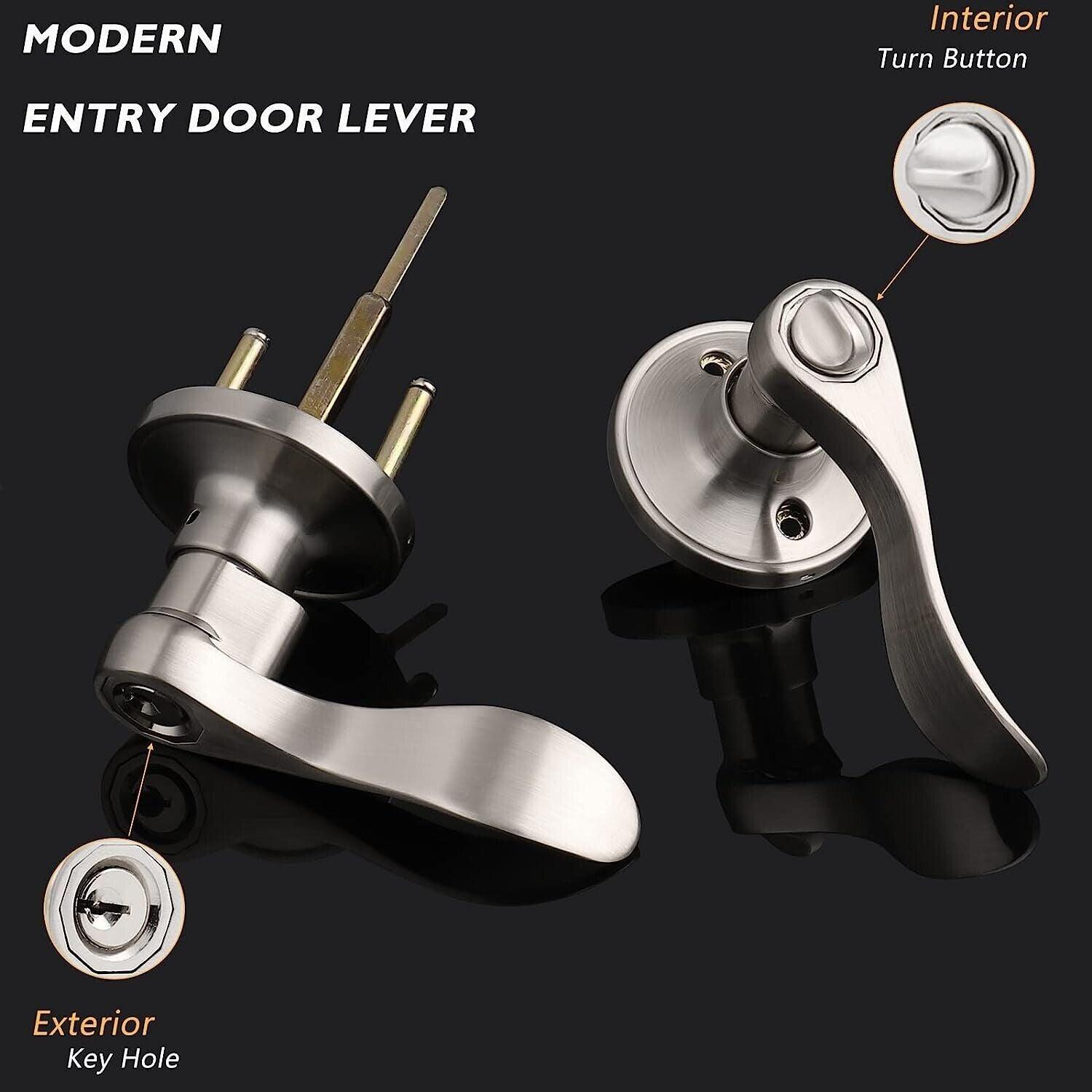Exterior Door Handle Lock Satin Nickel Keyed Entry Wave Style Probrico