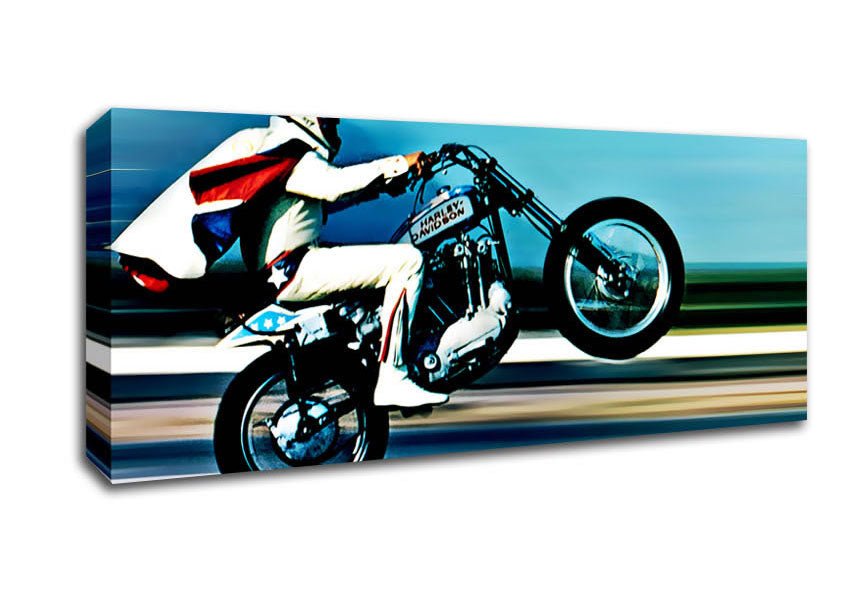 Evel Knievel Wheelie Colour Canvas Wall Art - Zestio