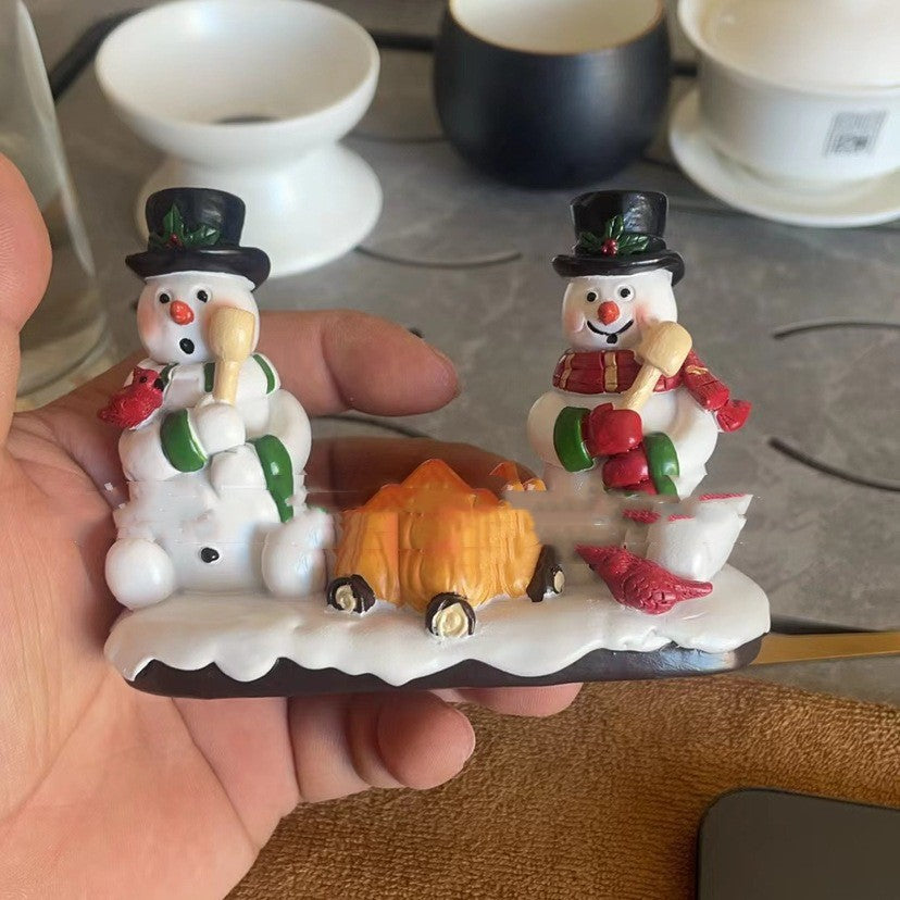 Snowman & Campfire Night Light - Handcrafted Resin Winter Ornament with LED Glow