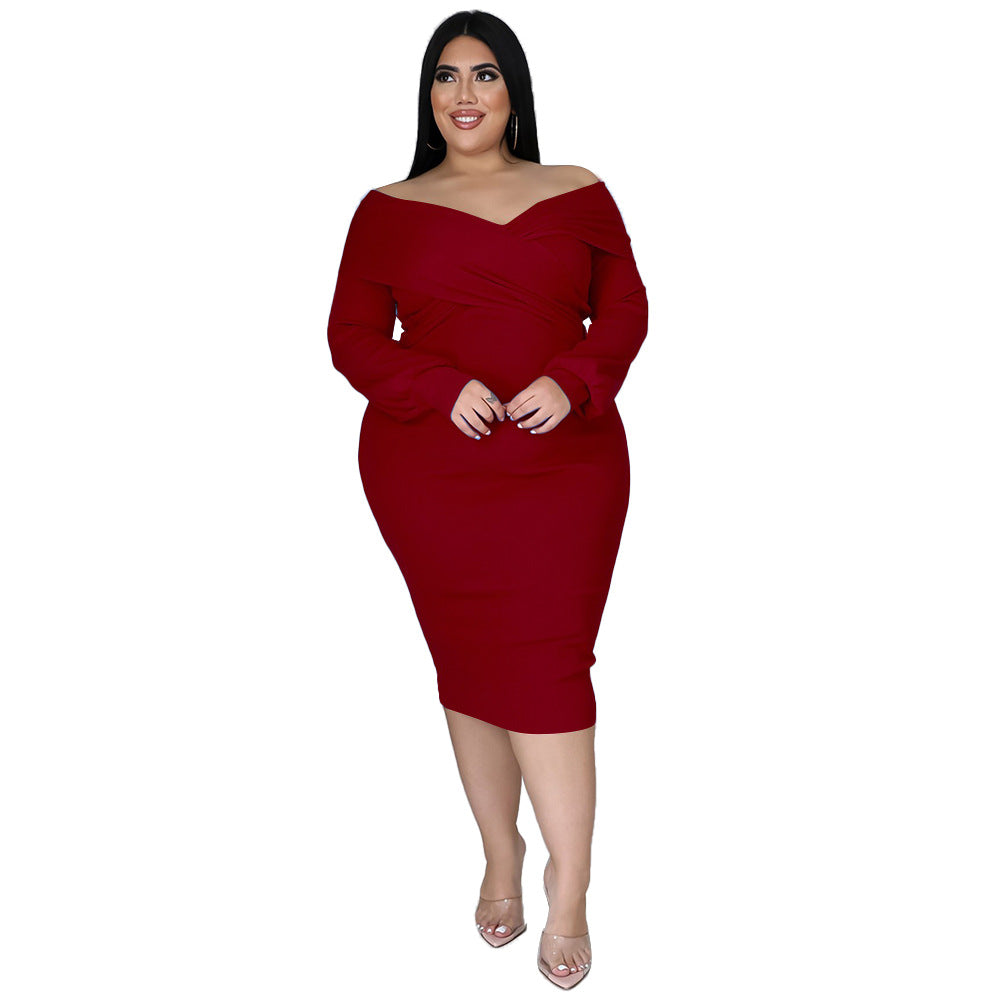 Women's Solid Color Plus-Size Solid-Colored Dress