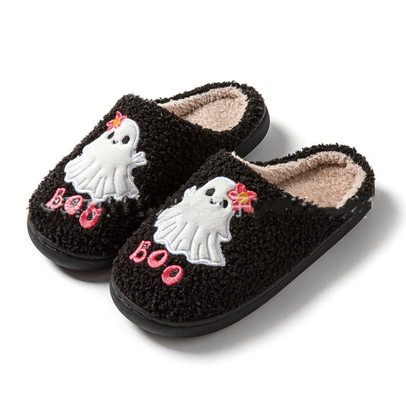 Plush Black Ghost Cartoon Slippers for Halloween - Unisex, Comfortable and Stylish Footwear