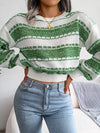 Women Fashion Color Block Long Sleeve Knit Sweater