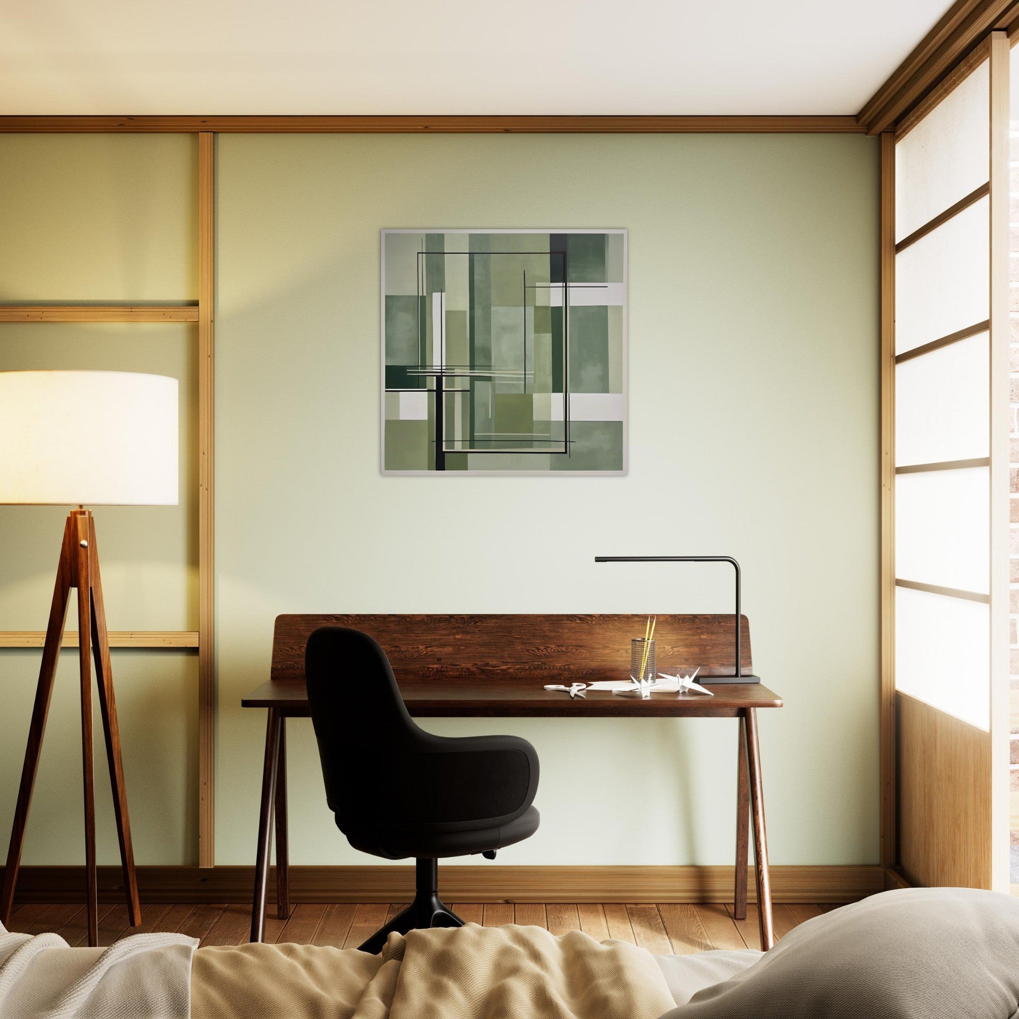 Sage Green Abstract Wall Art Print – Minimalist Geometric Poster, Modern Neutral Scandinavian Living Room Decor
