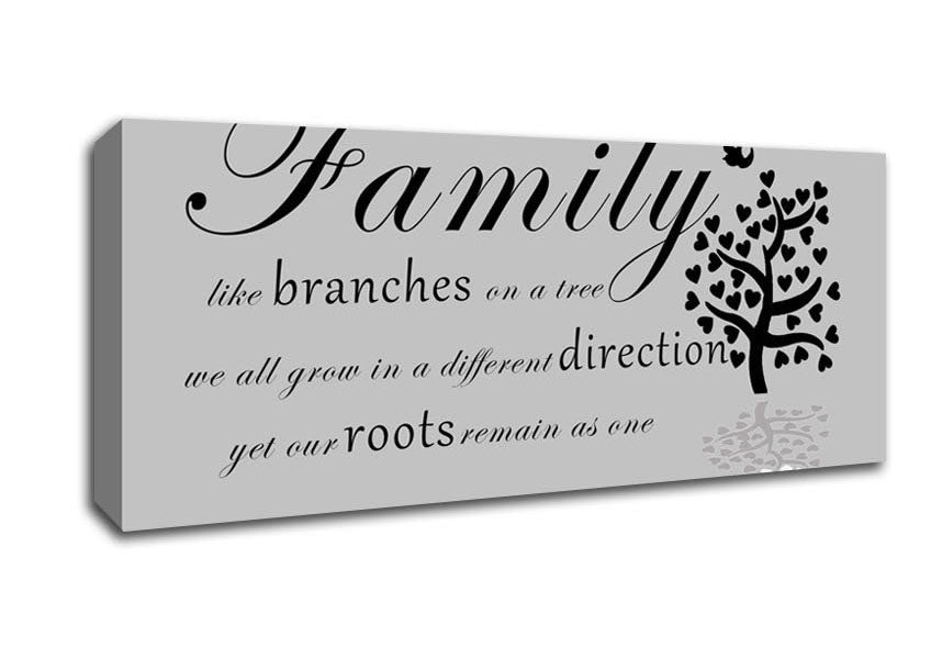 Family Quote Family Like Branches On A Tree Grey Canvas Wall Art - Zestio