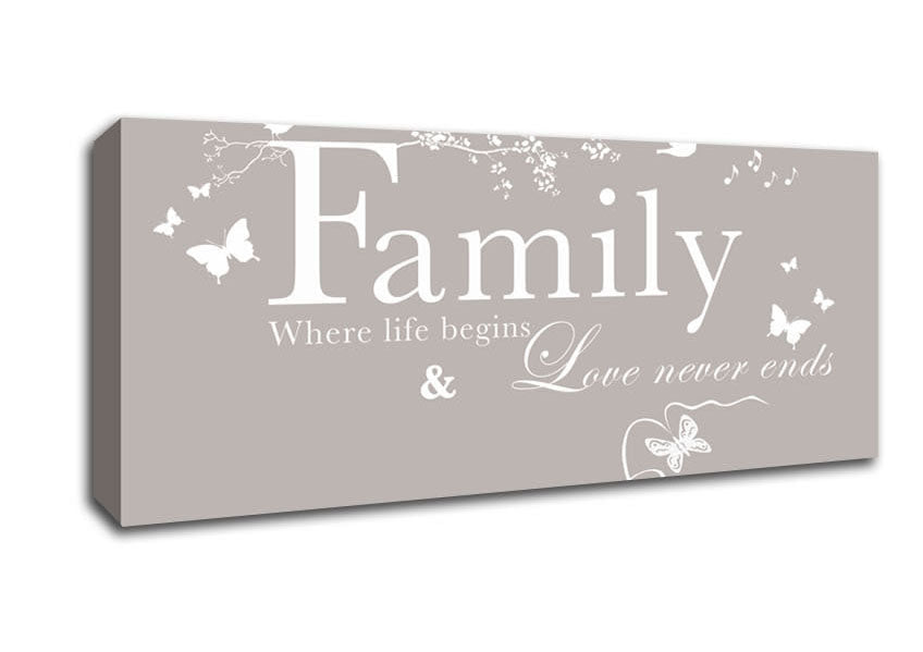 Family Quote Family Where Life Begins Beige Canvas Wall Art - Zestio