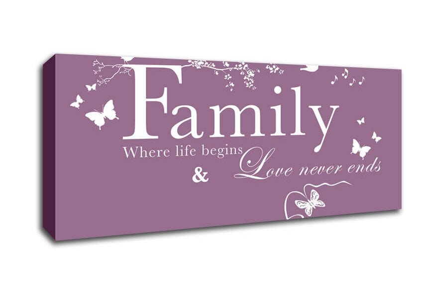 Family Quote Family Where Life Begins Dusty Pink Canvas Wall Art - Zestio
