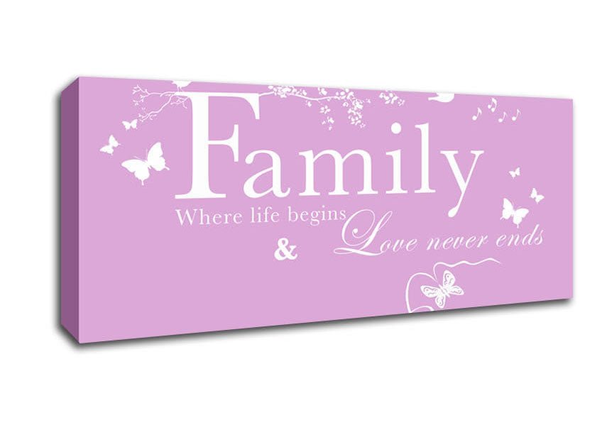 Family Quote Family Where Life Begins Pink Canvas Wall Art - Zestio