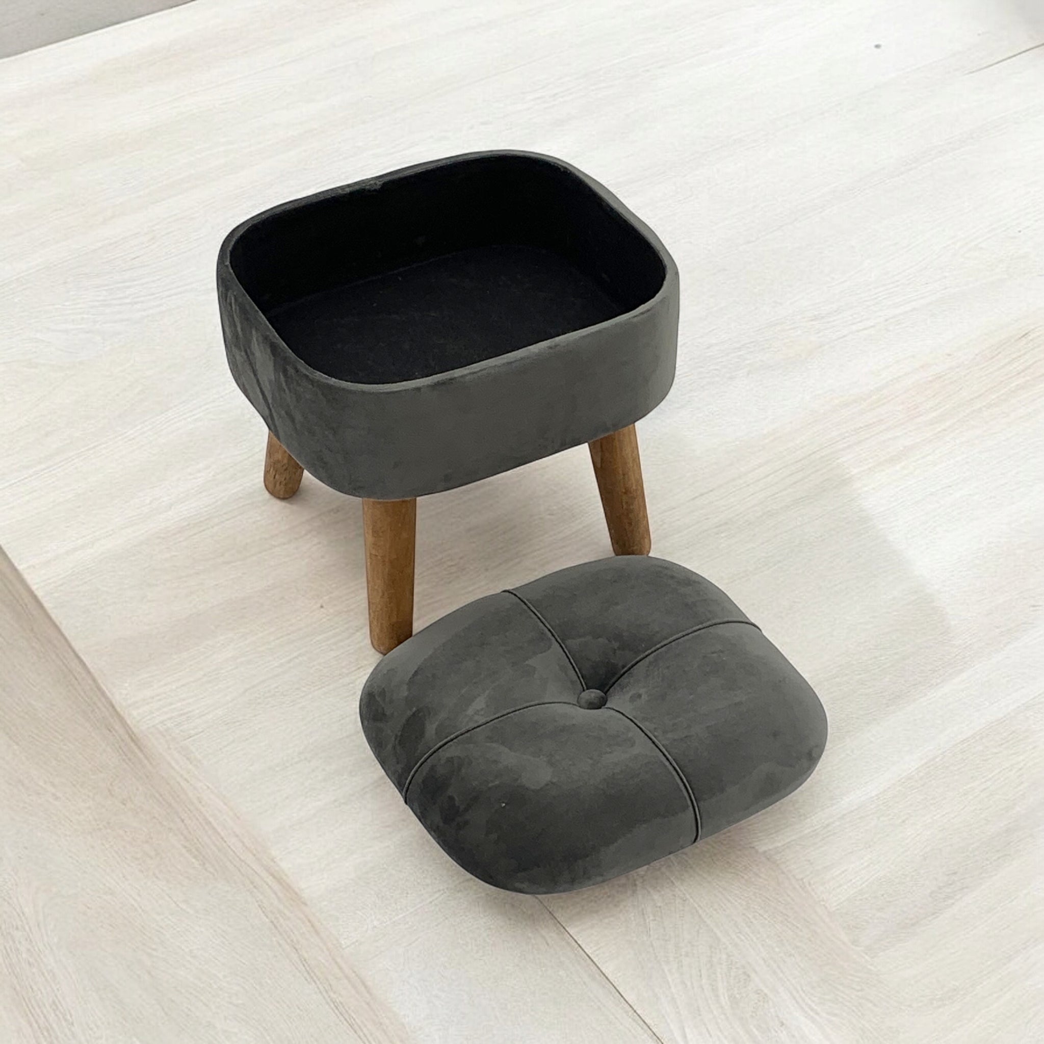 GREY WOODEN STOOL