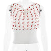 Polka Dots Print Oblique Shoulder Tops Summer Patchwork Chiffon Crop Top Women Sexy Sleeveless Lace Up Backless Blouse Casual Streetwear Tee