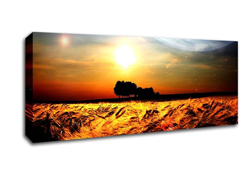 Fields Wheat In The Planets Golden Sun Canvas Wall Art - Zestio