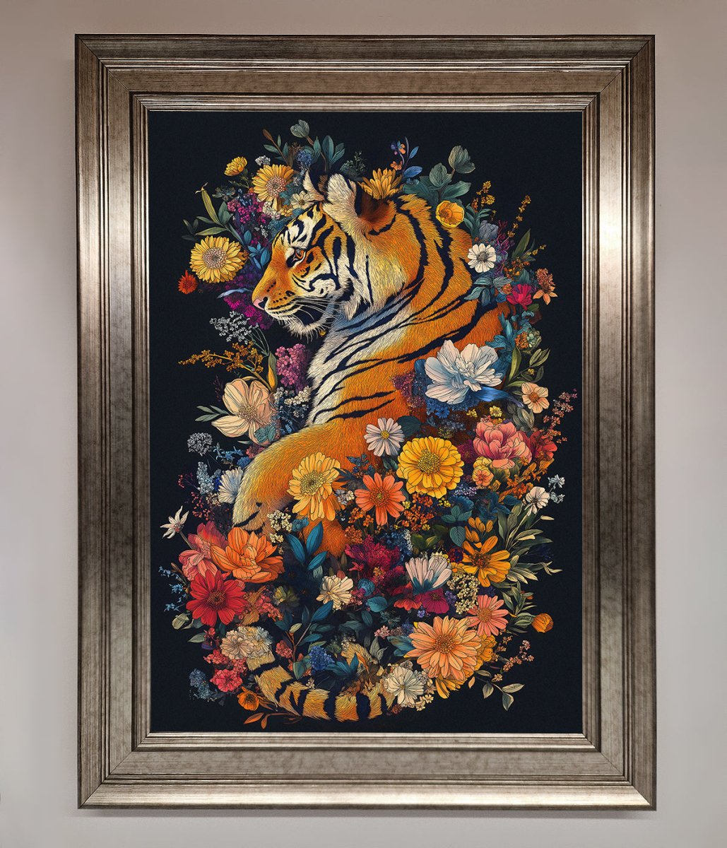 Floral Garden Tiger Framed Wall Art - Zestio