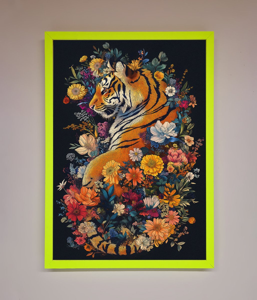 Floral Garden Tiger Framed Wall Art - Zestio