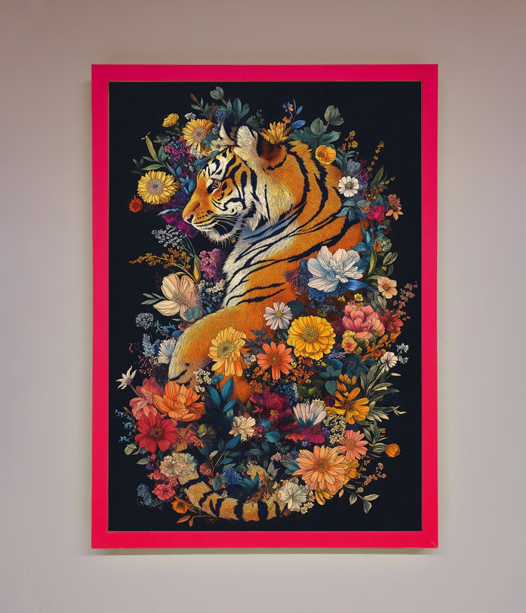 Floral Garden Tiger Framed Wall Art - Zestio