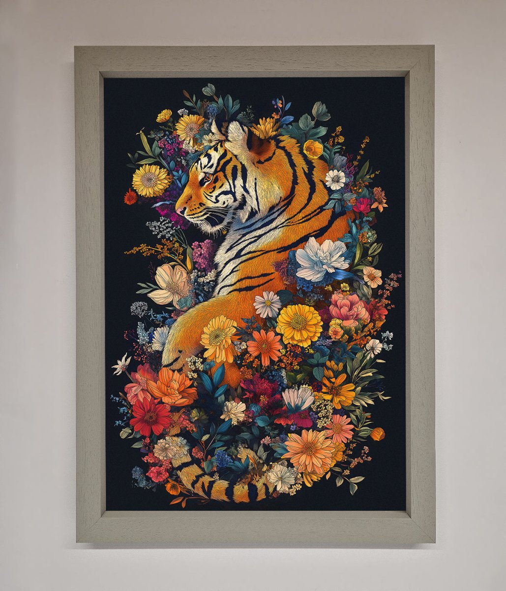 Floral Garden Tiger Framed Wall Art - Zestio