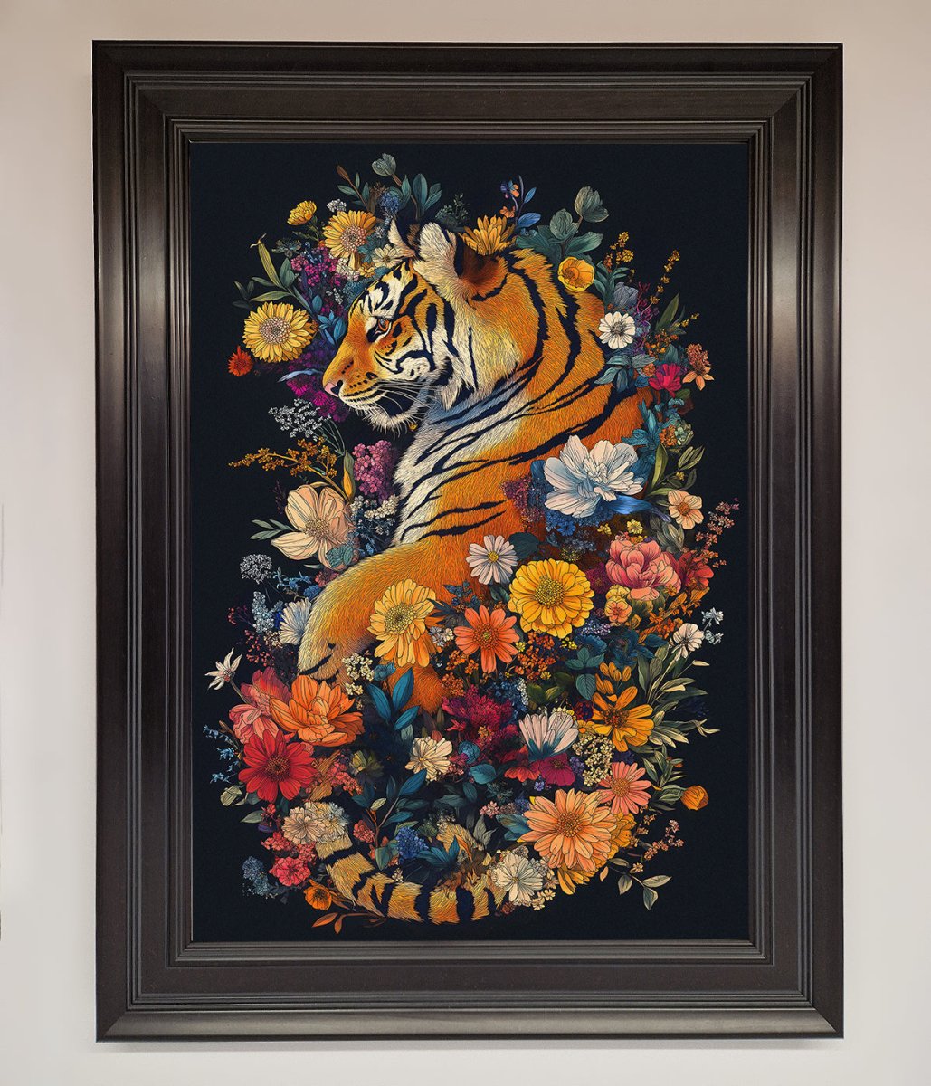 Floral Garden Tiger Framed Wall Art - Zestio