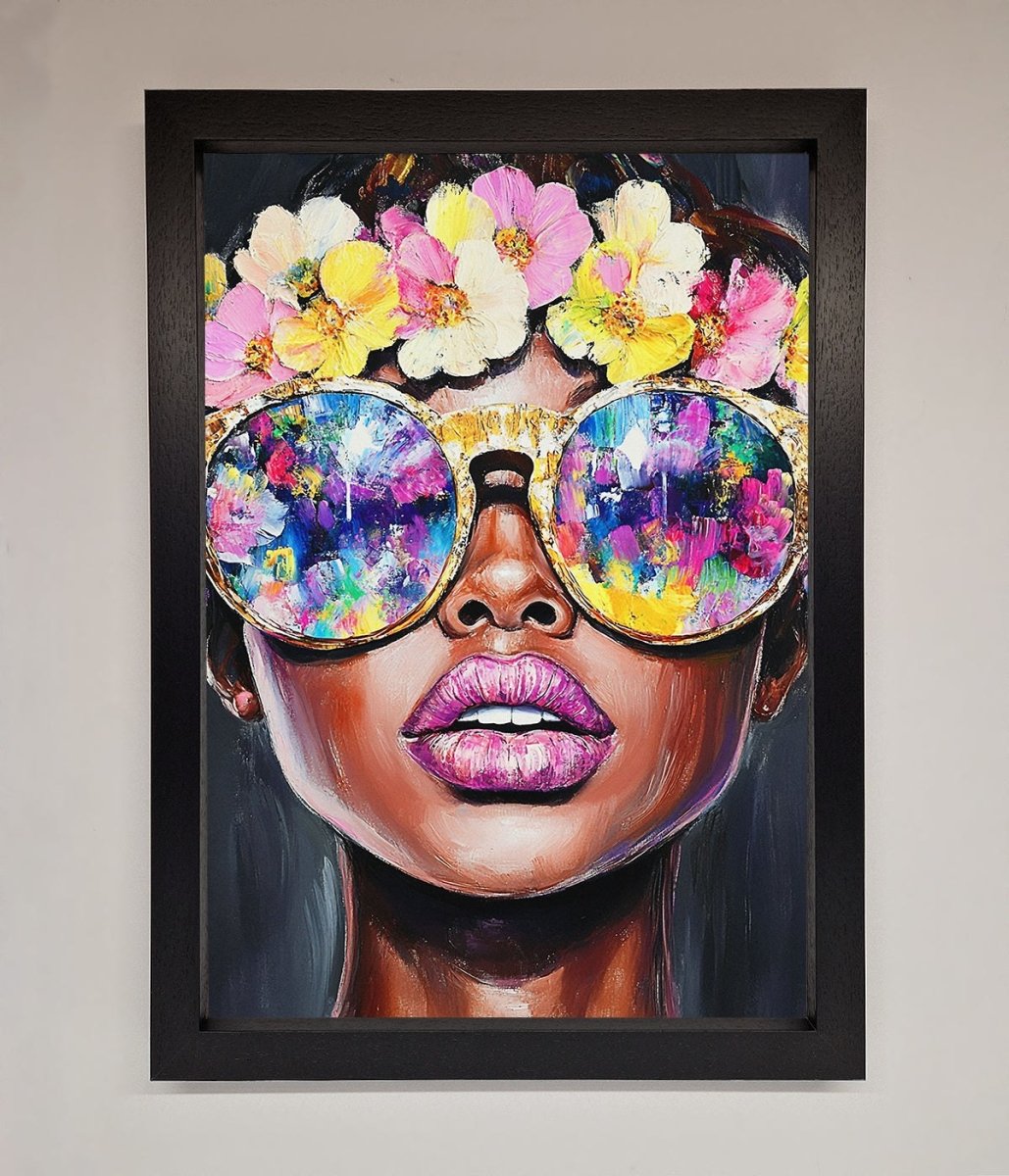 Floral Woman With Glasses and Pink Lips Framed Print - Zestio