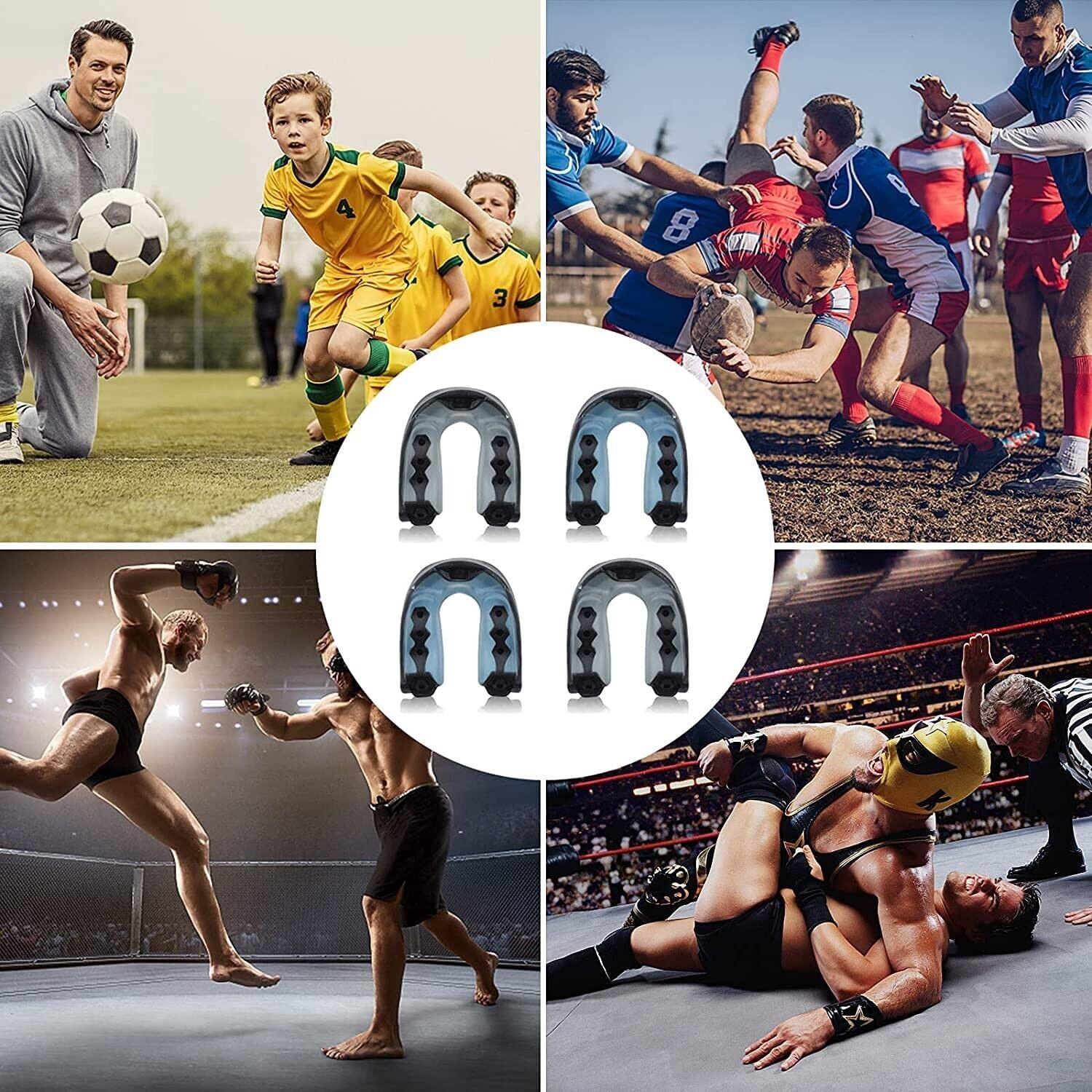 Football Mouth Guard Adult Youth Sports Mouthguard with Strap 4 Pack Multisport