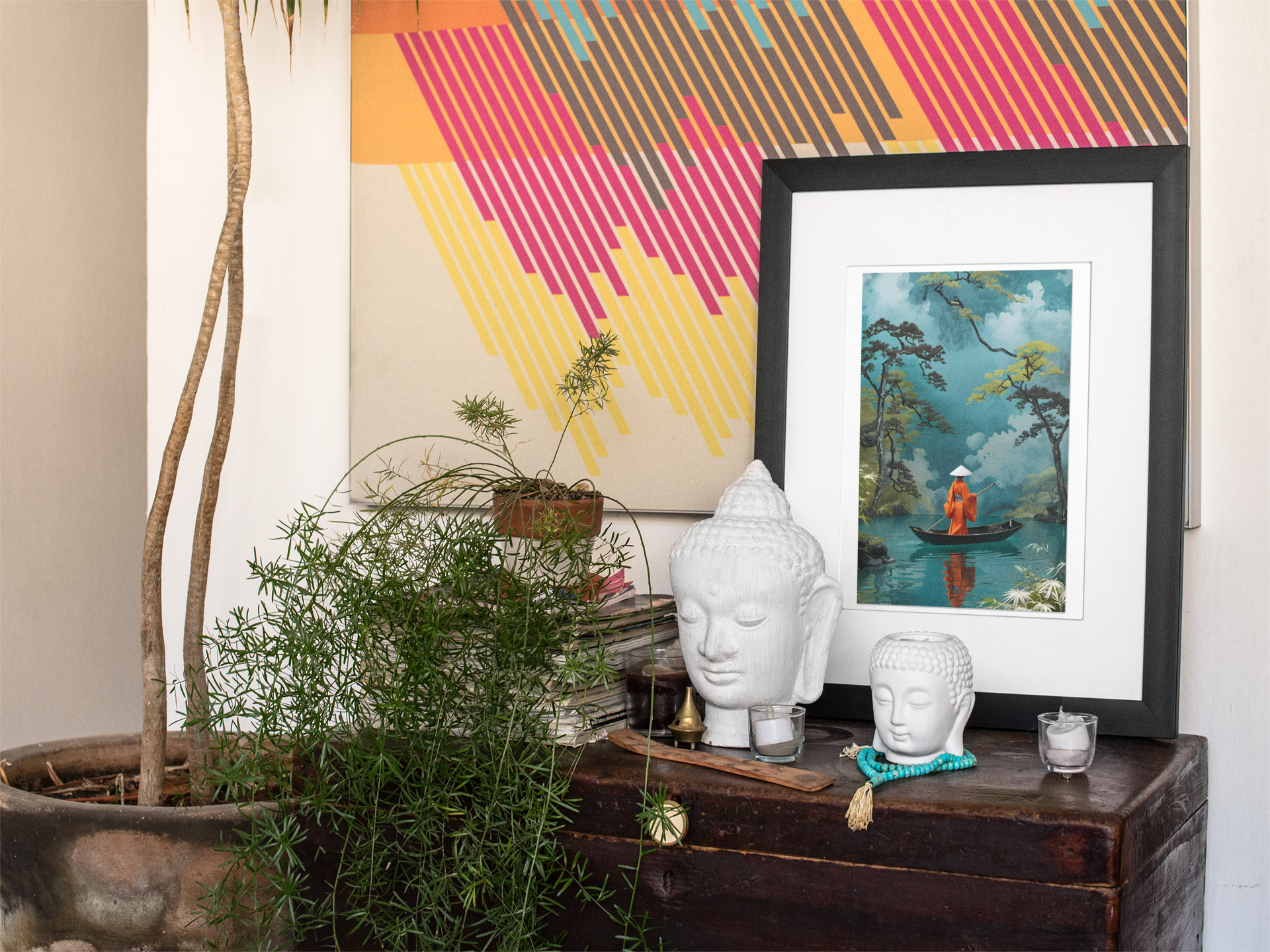 Serene Kimono Art Print – Traditional Japanese Poster | Turquoise Water Design