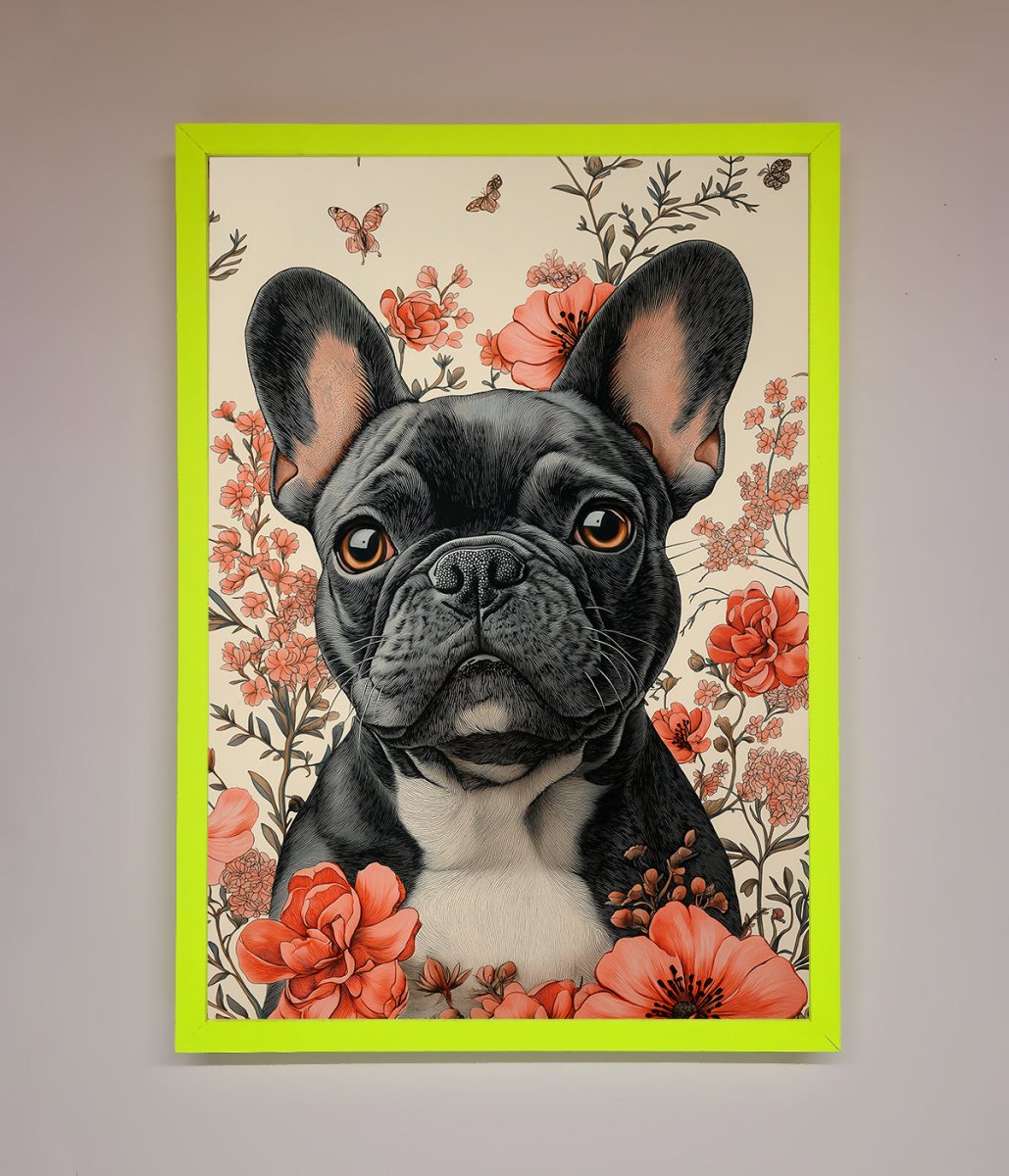 French Bulldog In Flowers Framed Print - Zestio