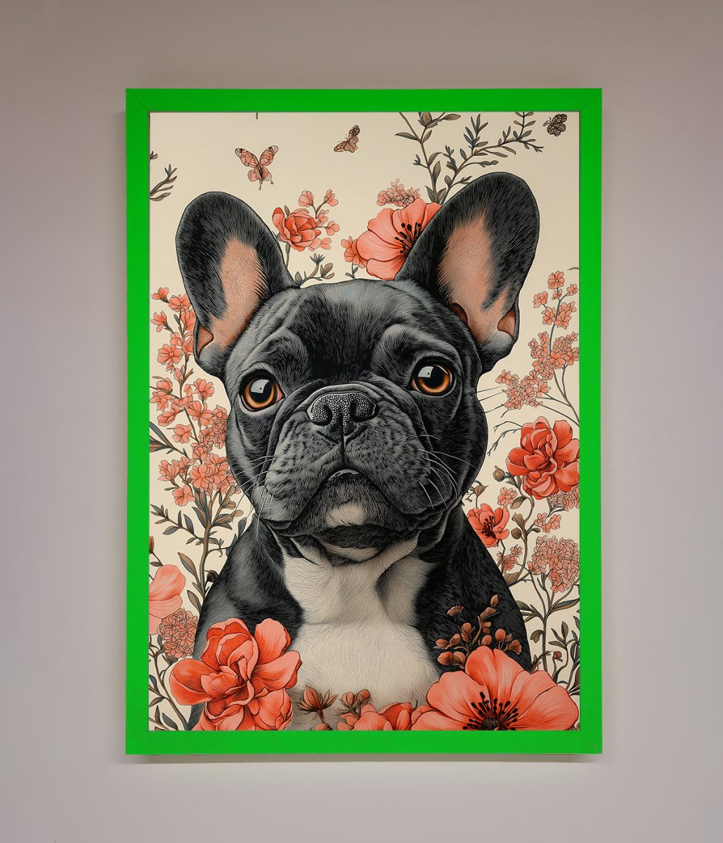 French Bulldog In Flowers Framed Print - Zestio