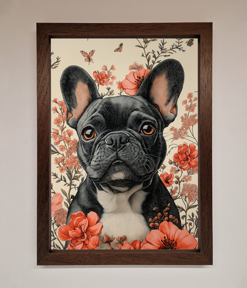 French Bulldog In Flowers Framed Print - Zestio