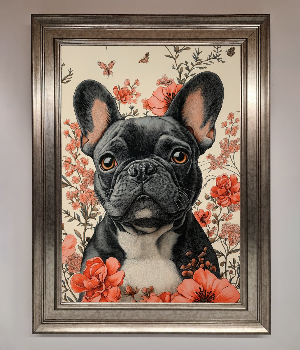 French Bulldog In Flowers Framed Print - Zestio