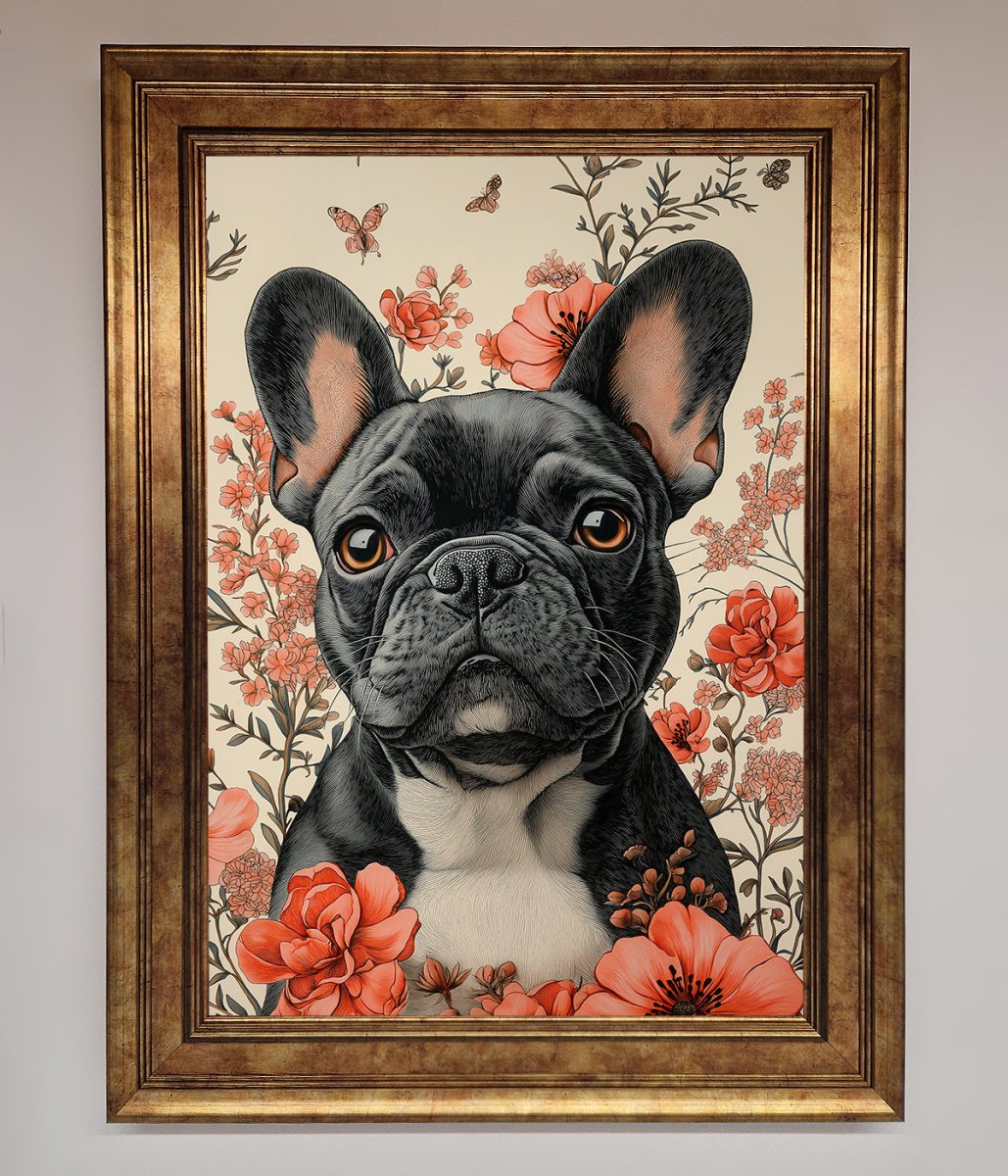 French Bulldog In Flowers Framed Print - Zestio