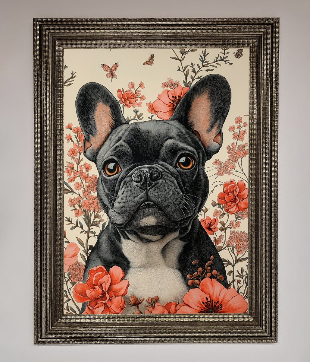 French Bulldog In Flowers Framed Print - Zestio