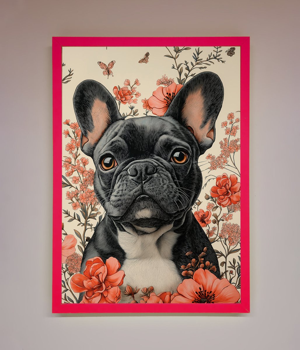 French Bulldog In Flowers Framed Print - Zestio