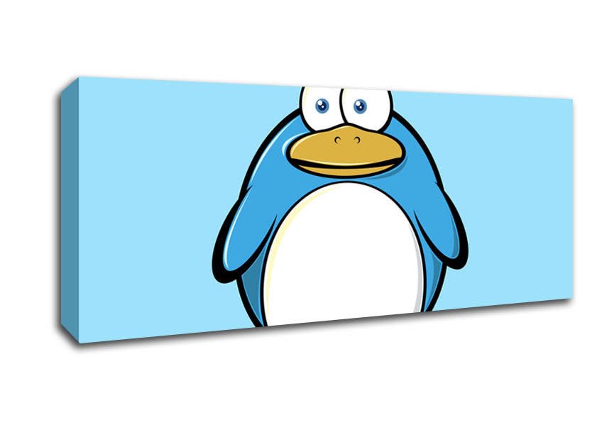 Funny Penquin Standing Baby Blue Canvas Wall Art - Zestio