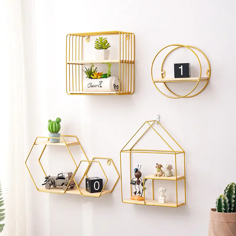Nordic Iron Wall Shelf – Modern Metal & Wood Storage Rack for Home