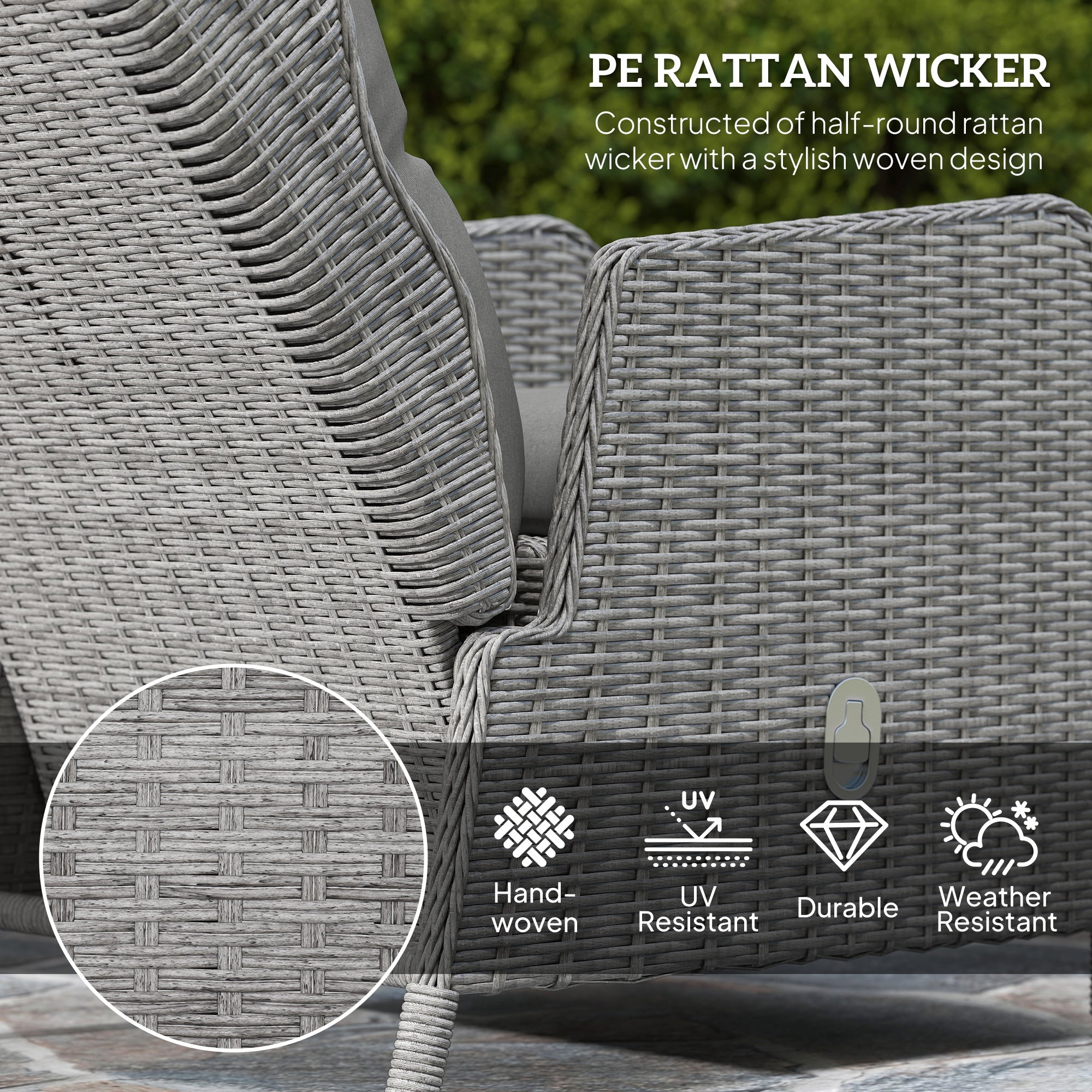 Outsunny Recliner Rattan Garden Furniture w/ Two-tier Table, Light Grey