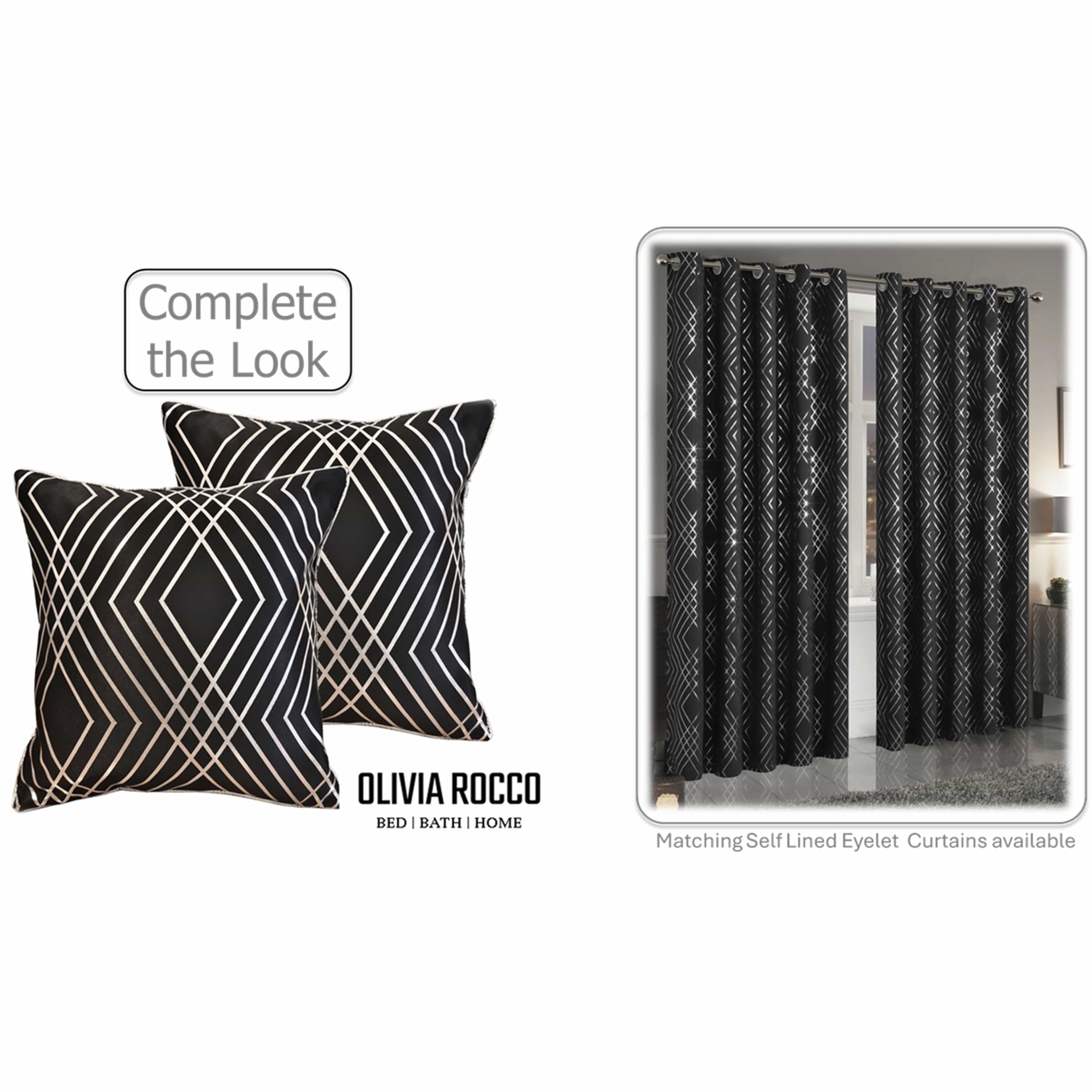 OLIVIA ROCCO Geo Sparkle Cushion Covers 2 Pack Geometric Decorative Pillow Cases Black With Metallic Foil Accent for Sofa Bed Chair Lounge