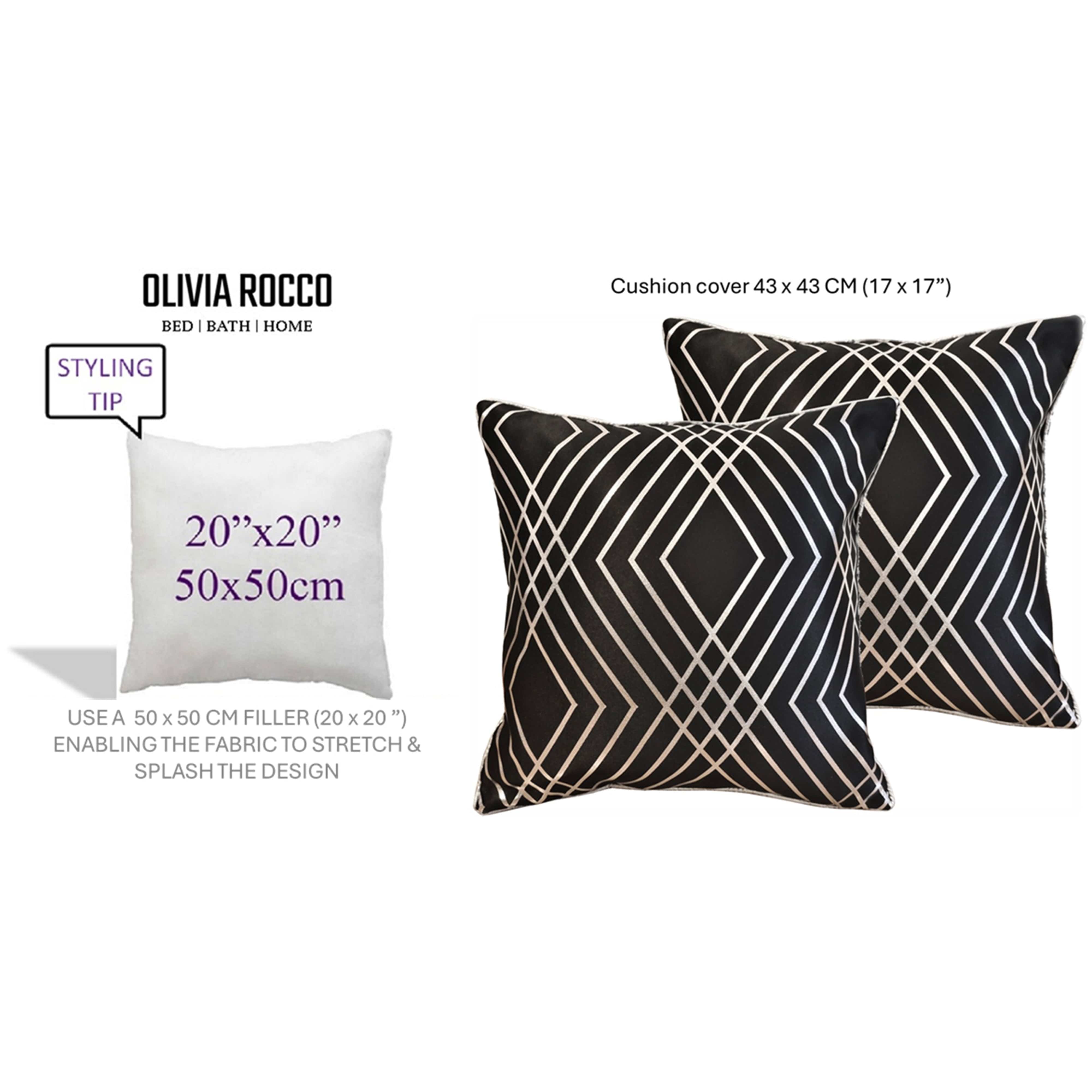 OLIVIA ROCCO Geo Sparkle Cushion Covers 2 Pack Geometric Decorative Pillow Cases Black With Metallic Foil Accent for Sofa Bed Chair Lounge