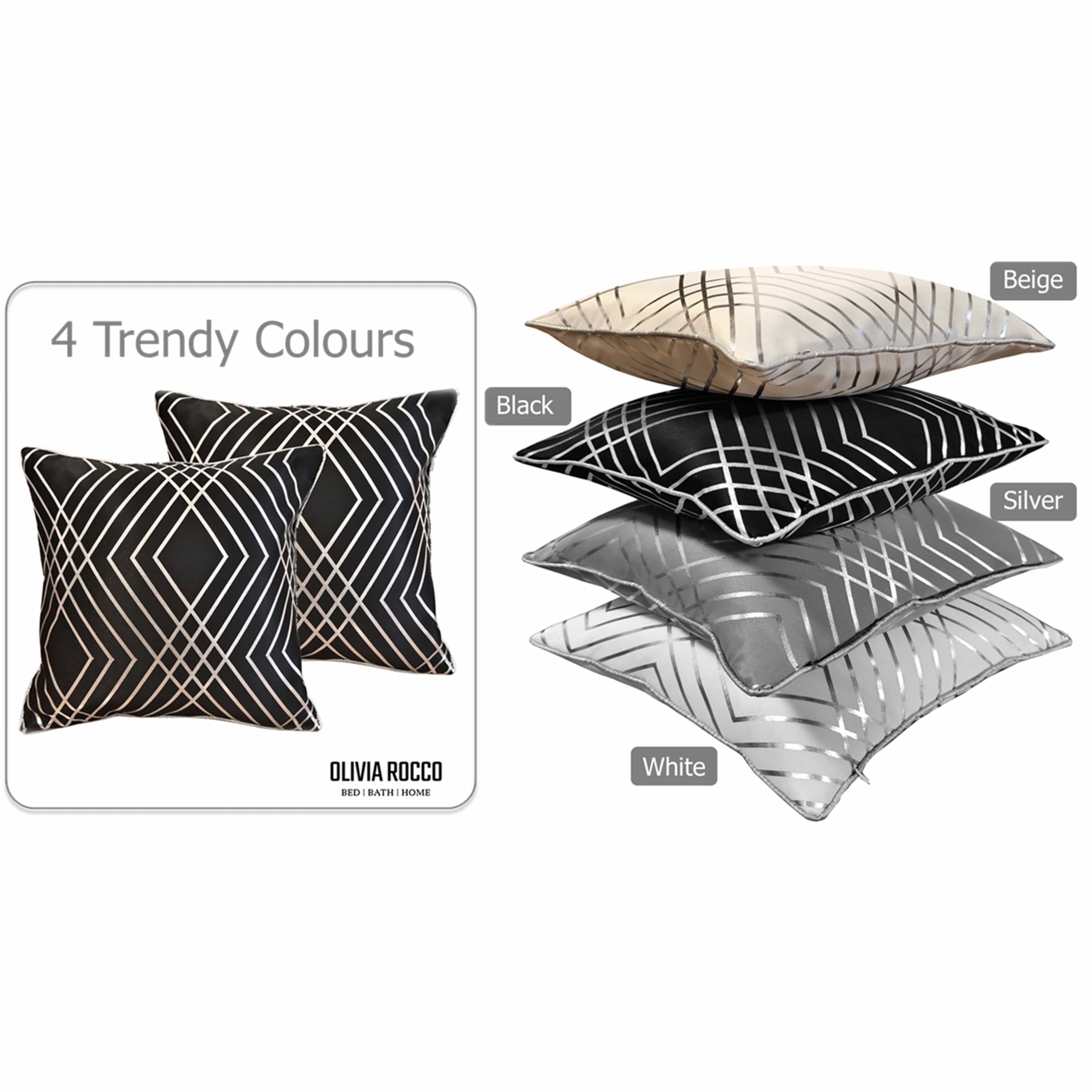 OLIVIA ROCCO Geo Sparkle Cushion Covers 2 Pack Geometric Decorative Pillow Cases Black With Metallic Foil Accent for Sofa Bed Chair Lounge