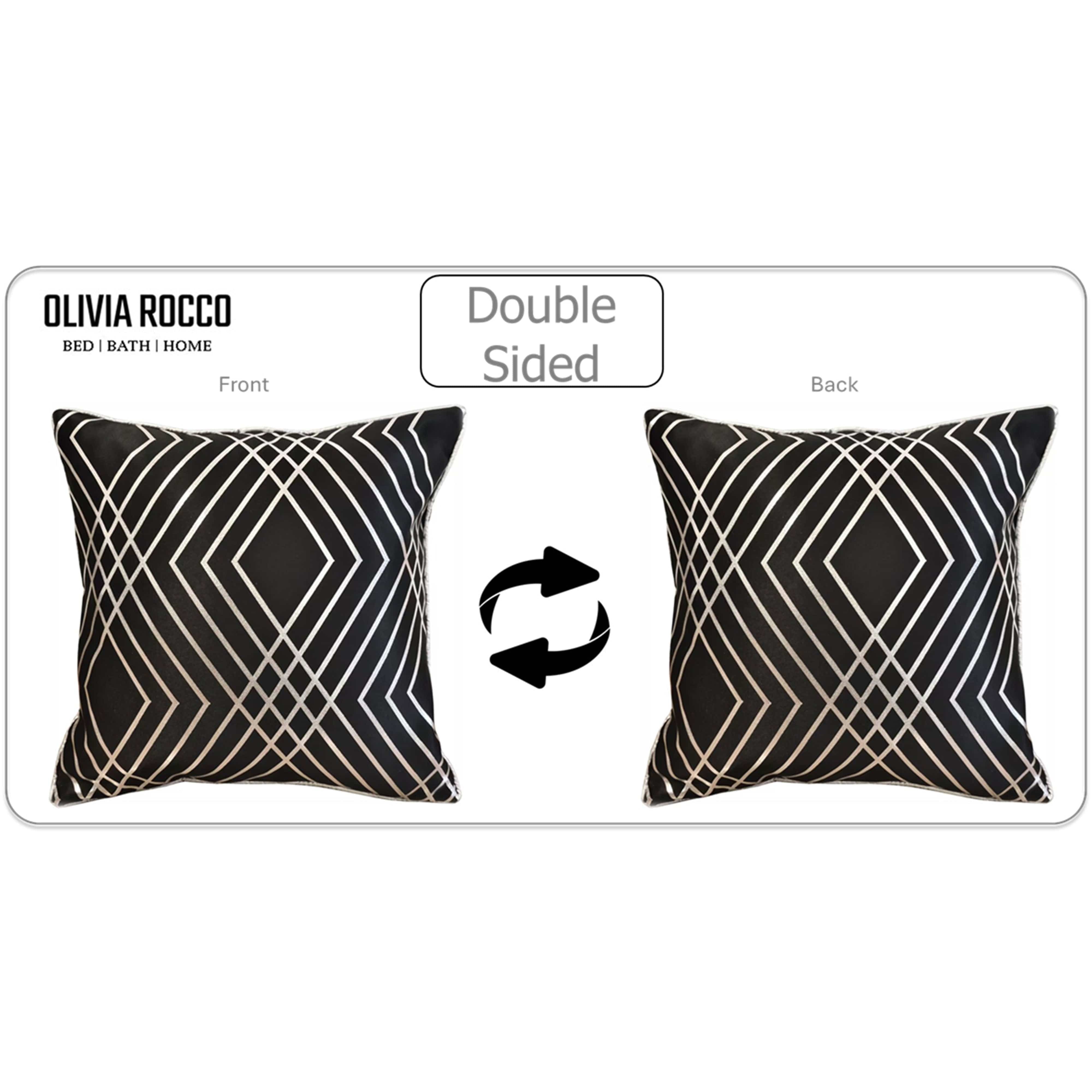 OLIVIA ROCCO Geo Sparkle Cushion Covers 2 Pack Geometric Decorative Pillow Cases Black With Metallic Foil Accent for Sofa Bed Chair Lounge