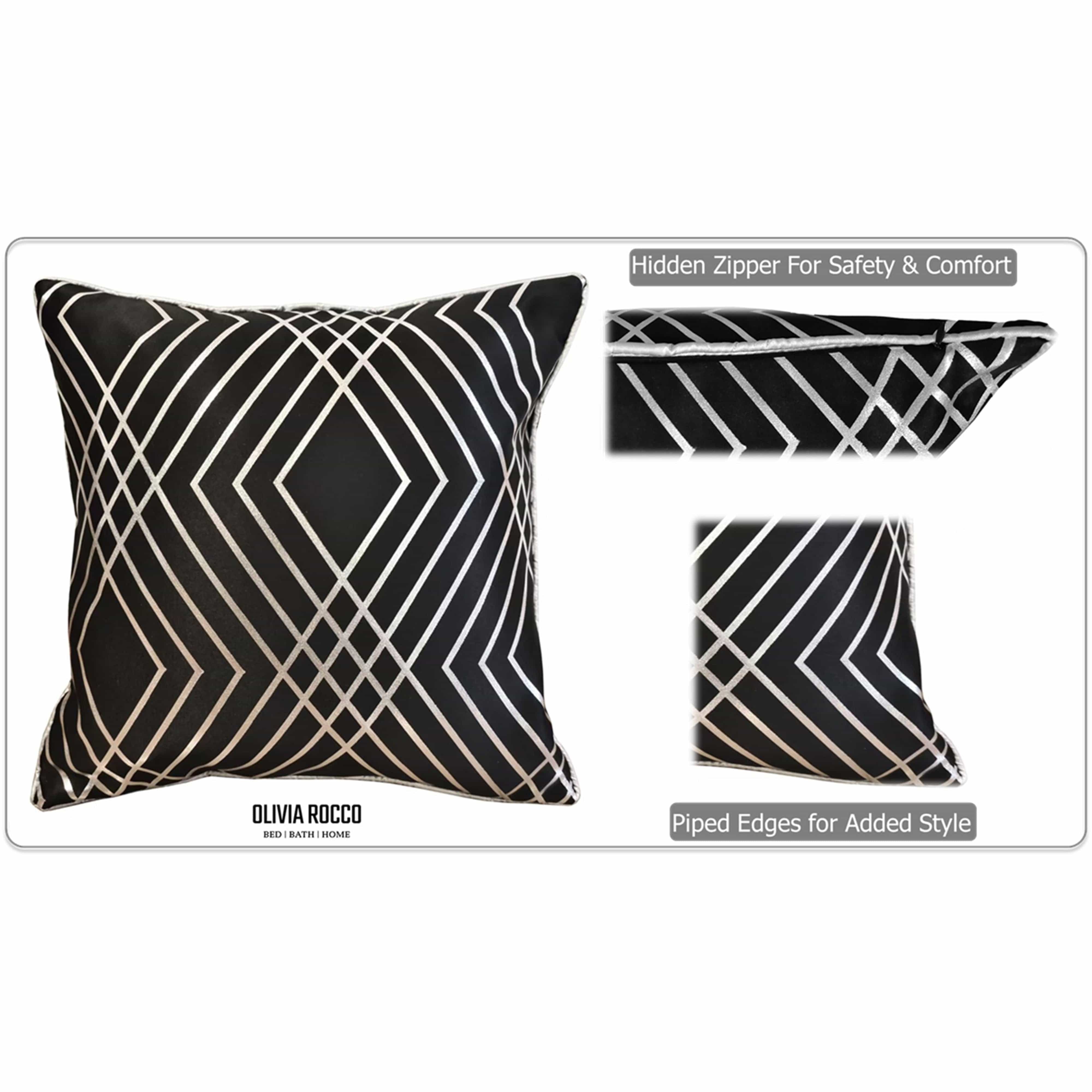 OLIVIA ROCCO Geo Sparkle Cushion Covers 2 Pack Geometric Decorative Pillow Cases Black With Metallic Foil Accent for Sofa Bed Chair Lounge