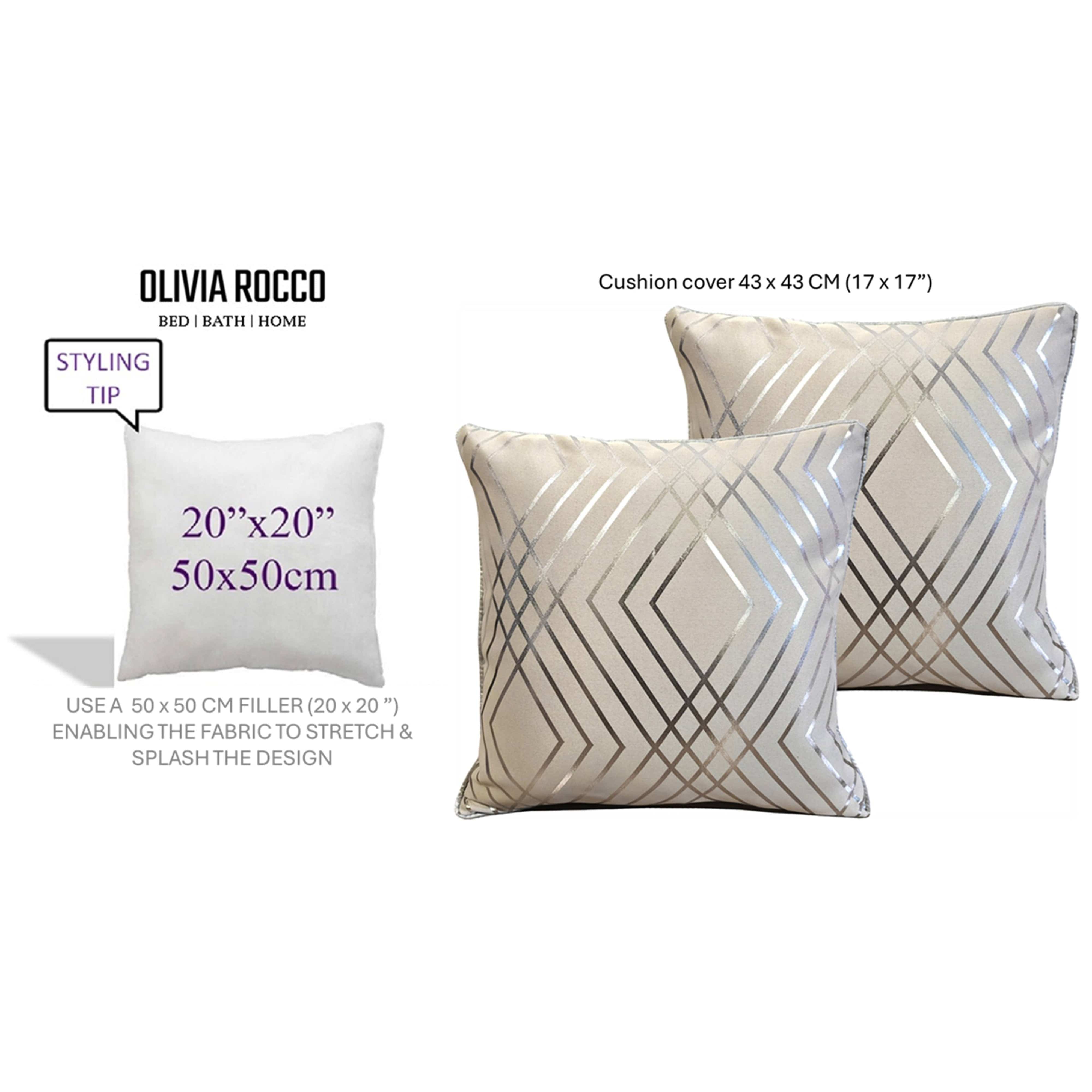 OLIVIA ROCCO Geo Sparkle Cushion Covers 2 Pack Natural For Sofa Bed Chair Lounge Geometric Design Metallic Foil Print Decorative Home Accents