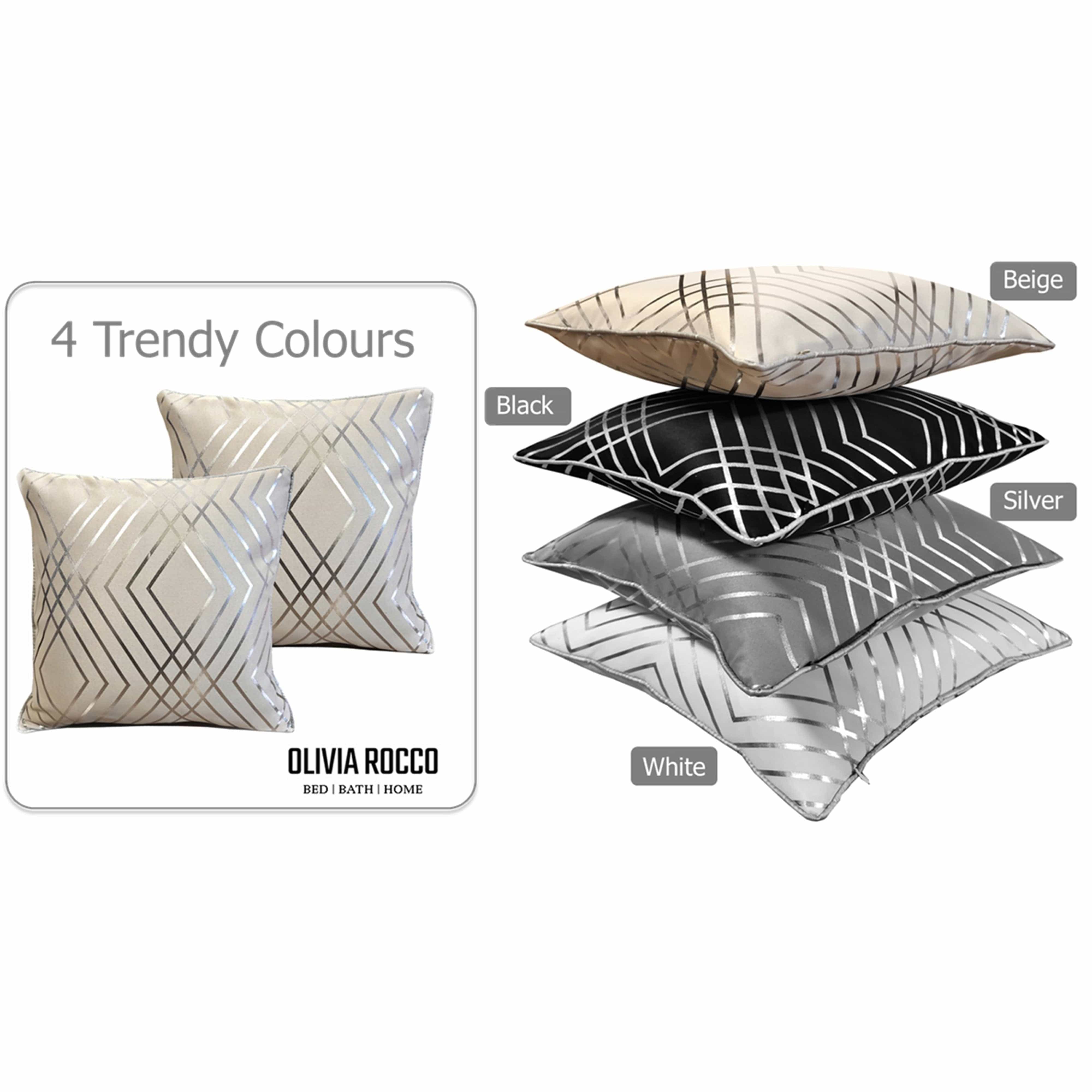 OLIVIA ROCCO Geo Sparkle Cushion Covers 2 Pack Natural For Sofa Bed Chair Lounge Geometric Design Metallic Foil Print Decorative Home Accents