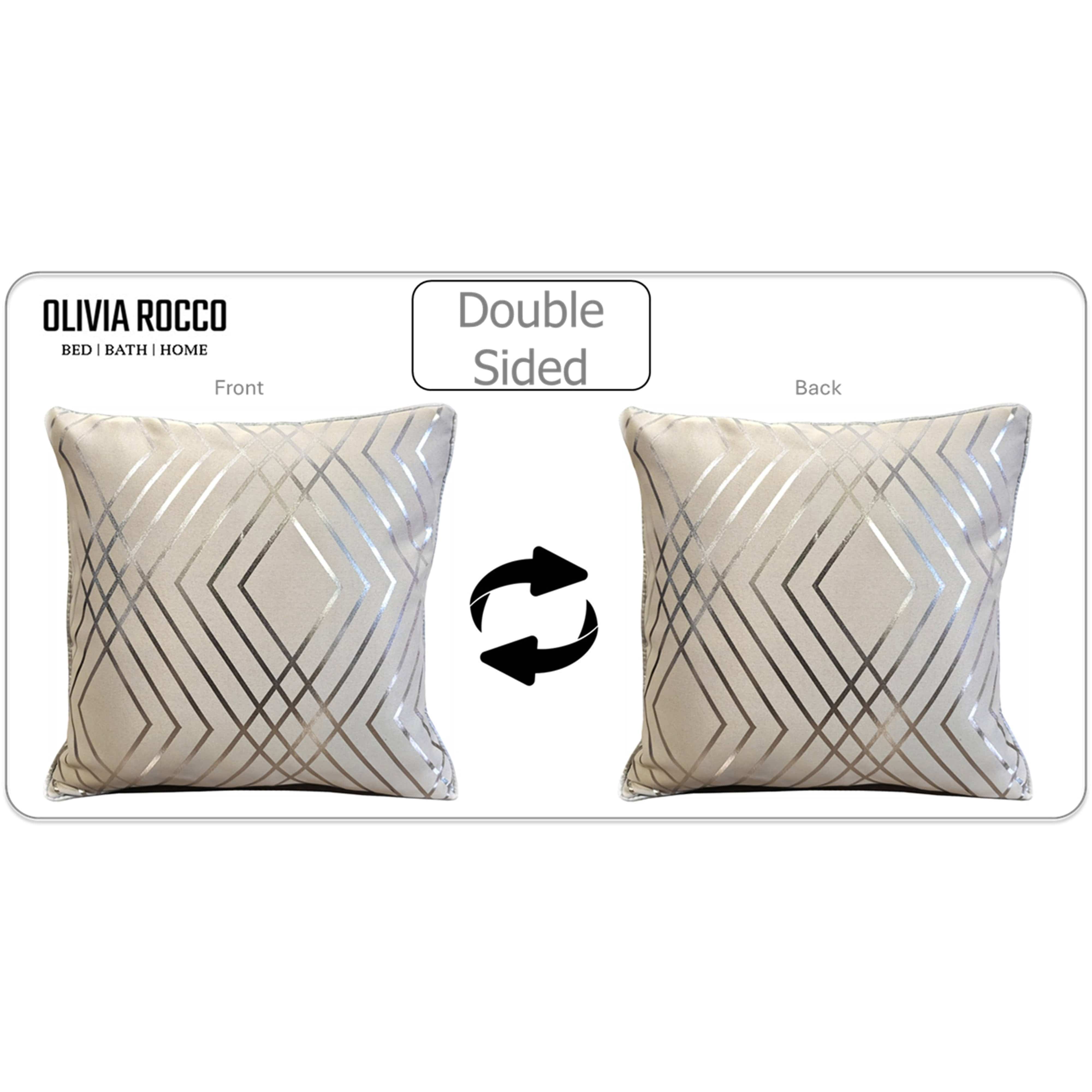 OLIVIA ROCCO Geo Sparkle Cushion Covers 2 Pack Natural For Sofa Bed Chair Lounge Geometric Design Metallic Foil Print Decorative Home Accents