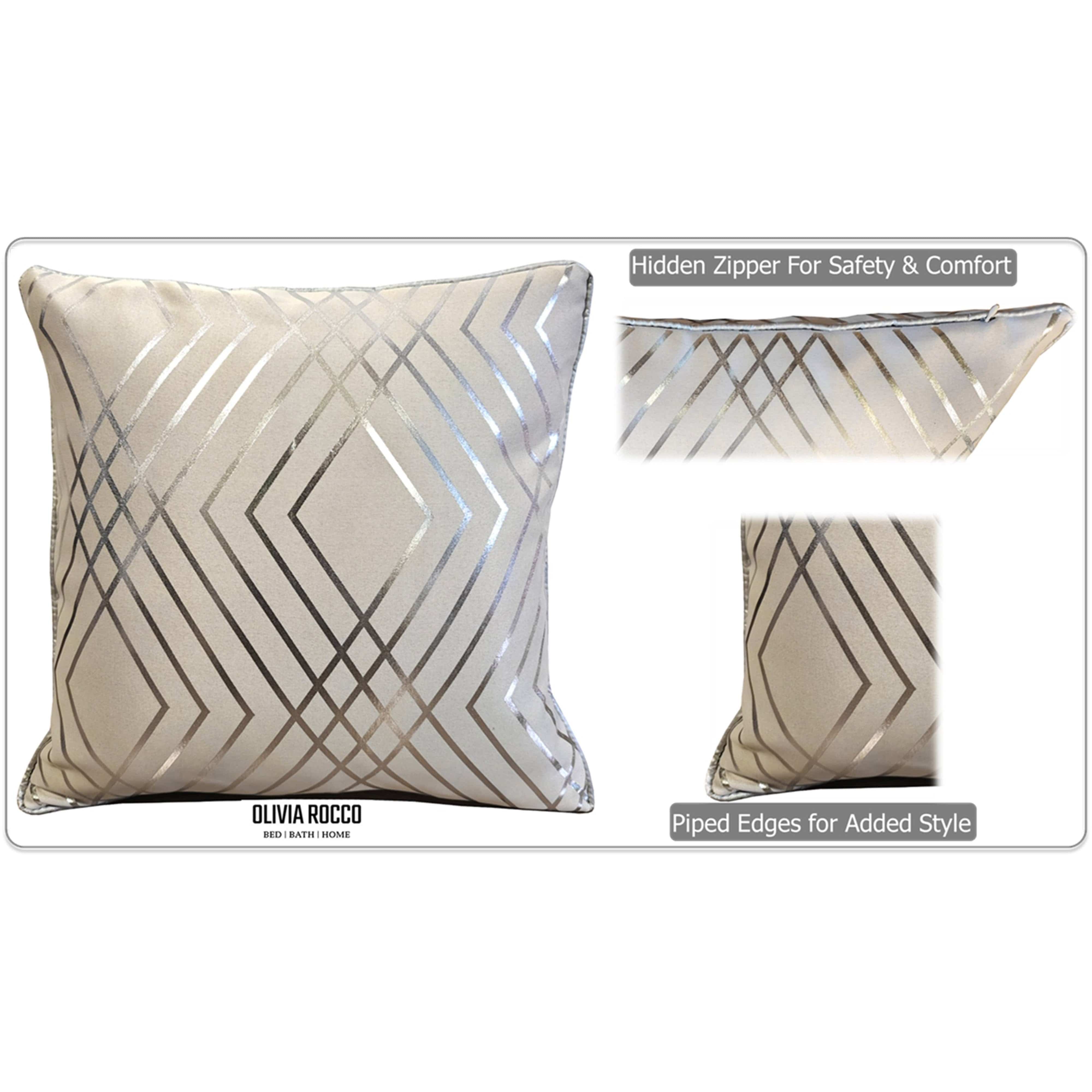 OLIVIA ROCCO Geo Sparkle Cushion Covers 2 Pack Natural For Sofa Bed Chair Lounge Geometric Design Metallic Foil Print Decorative Home Accents