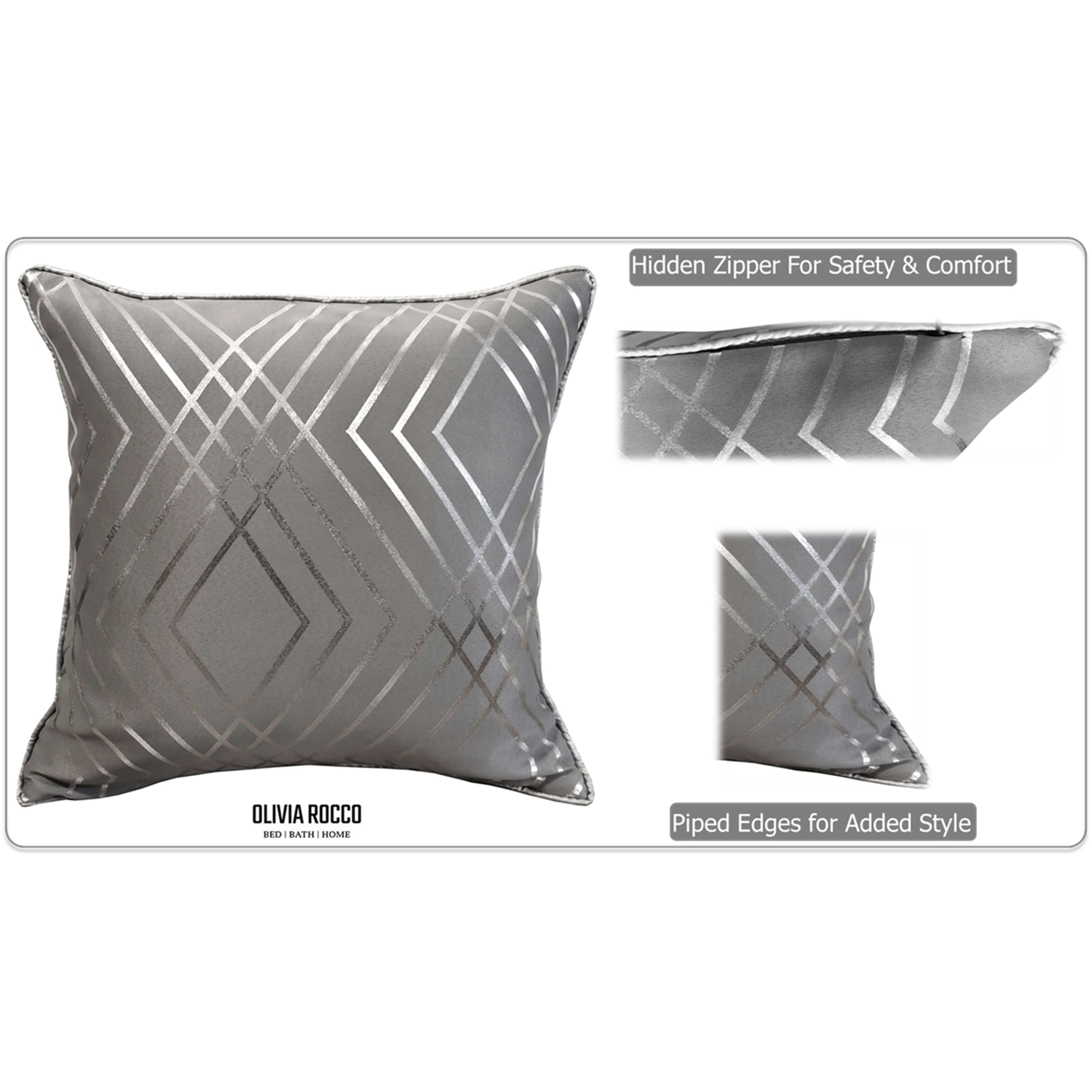 OLIVIA ROCCO Geo Sparkle Cushion Covers 2 Pack, Geometric Silver Cushion Covers For Sofa, Bed, Chair And Lounge, Premium Decorative Accents